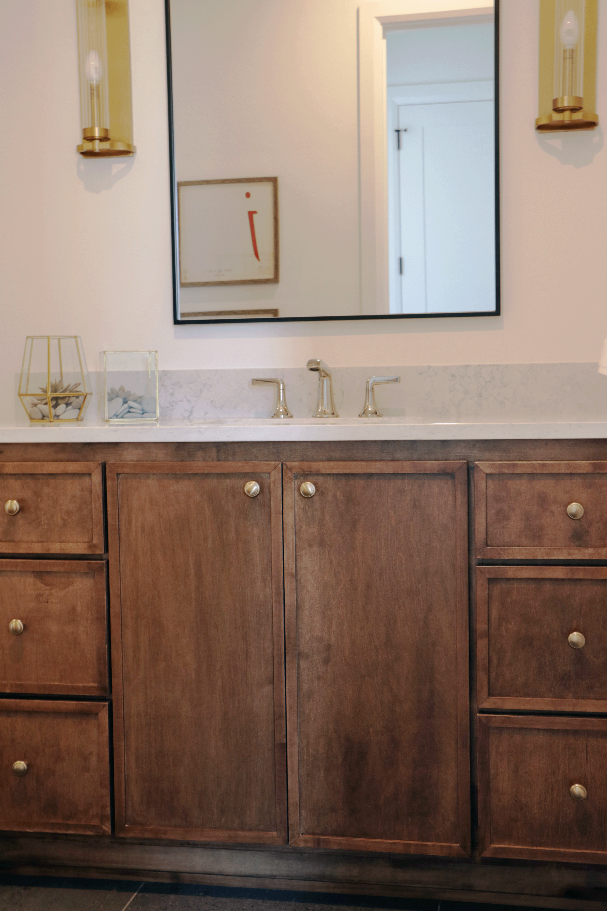 Custom bathroom cabinet with shaker doors in Oklahoma City.
