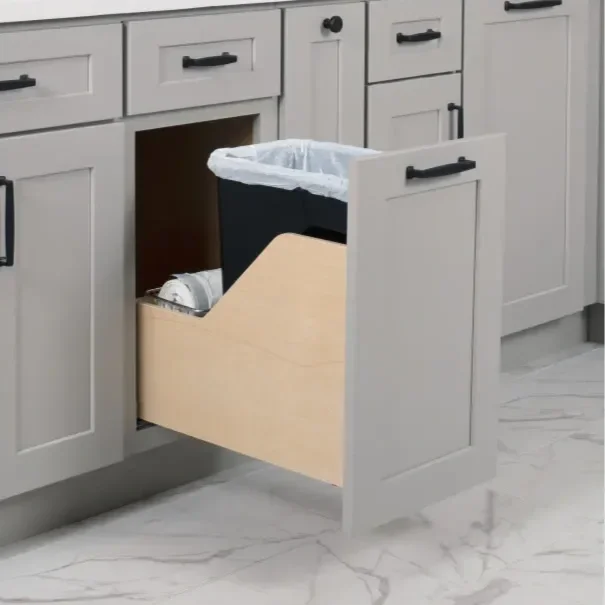 Custom single trashcan pullout drawer in OKC.