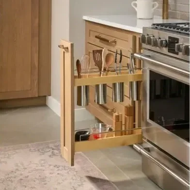 Custom kitchen cabinet with pullout utensil organizer drawer in OKC.