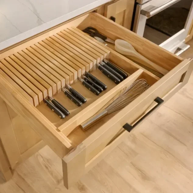Built-in knife block drawer in Oklahoma City.