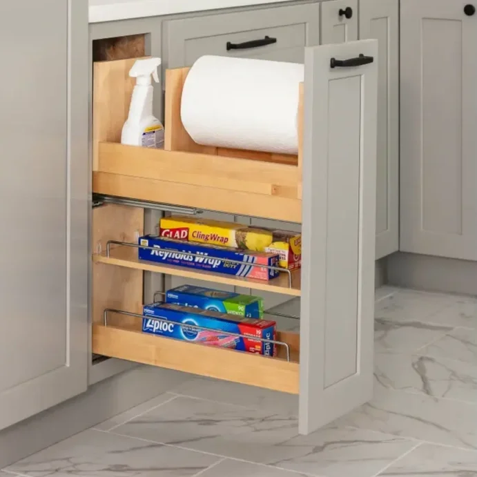 Custom kitchen cabinetry with pullout drawers for storage in Oklahoma City.