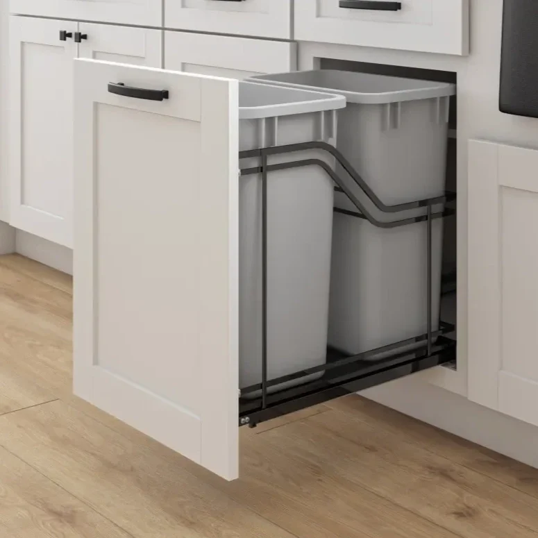 Double trashcan pullout drawer in Oklahoma City.