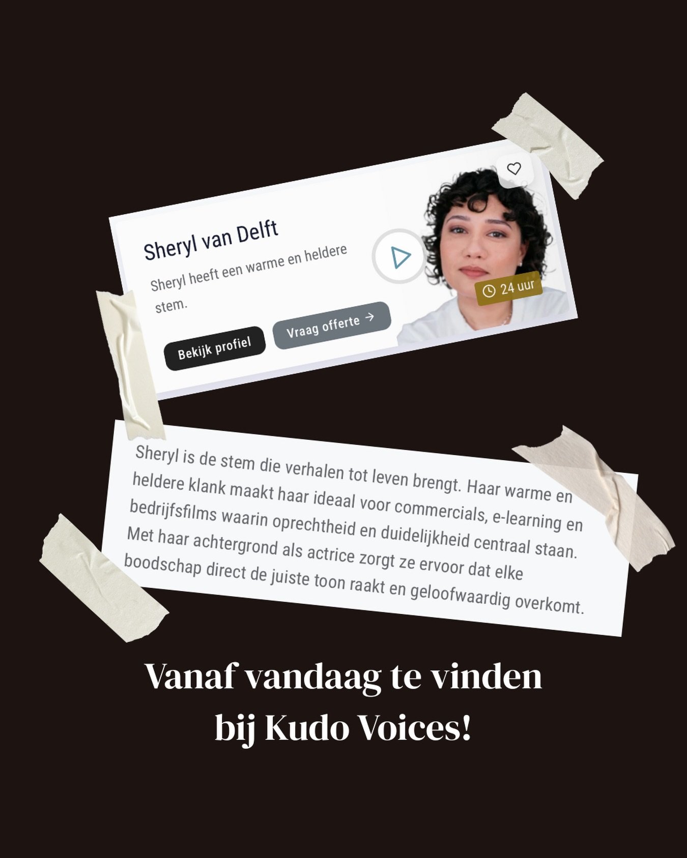 Yes! Ik mag het eindelijk delen. Vanaf nu ben ik vertegenwoordigd door Kudo Voices. 🎉

Supertrots op deze stap en heel dankbaar voor het vertrouwen. Op naar mooie nieuwe projecten en verhalen die gehoord mogen worden. 

#kudovoices #voiceover #voice