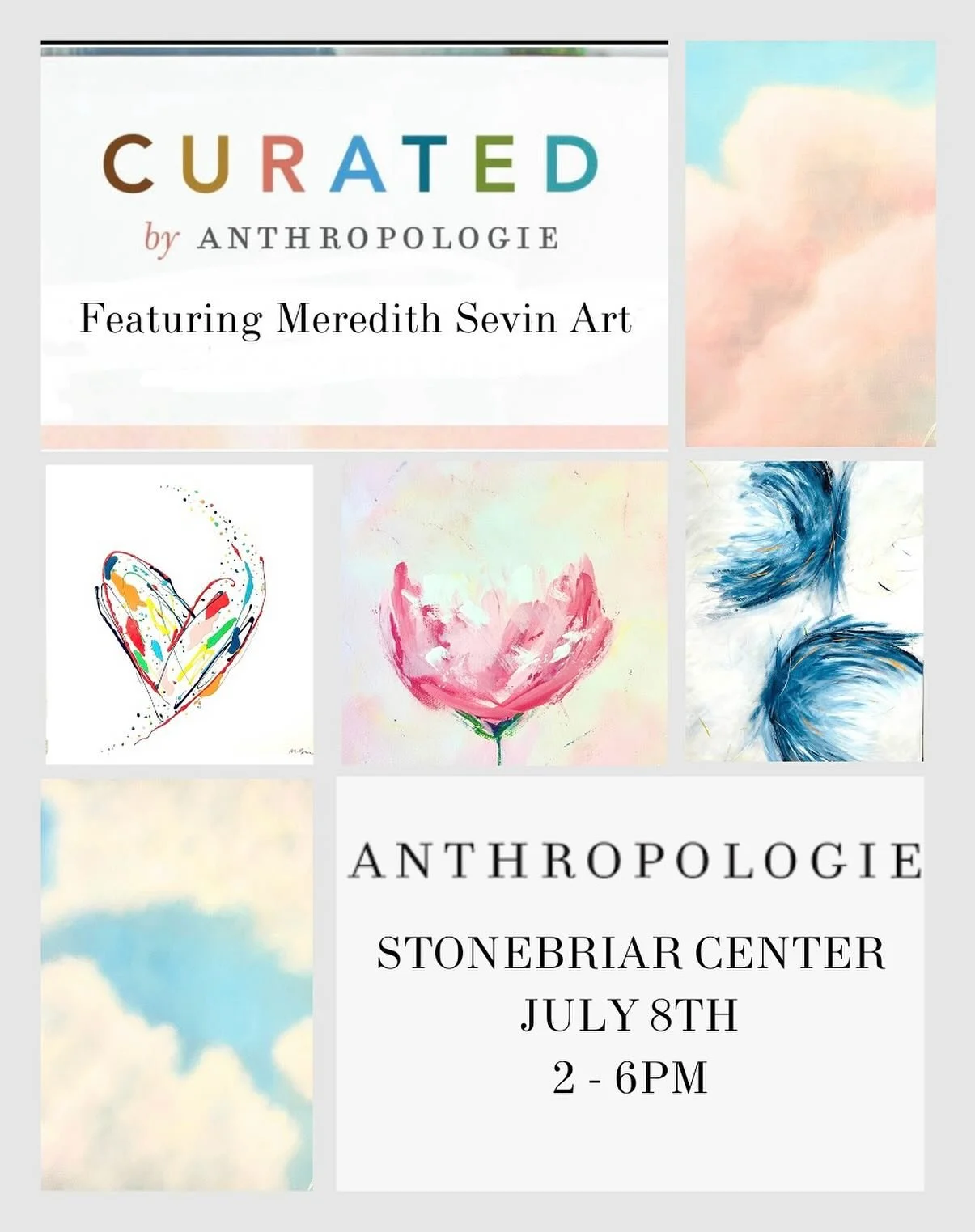 Soooooooo PUMPED for my third pop up at @anthropologie - this time at the Stonebriar Center in Frisco TX on Tuesday, July 8th!  I will have some of my most popular pieces in all different sizes, ranging from 4x4 to 36x36.  If you&rsquo;re local, plea