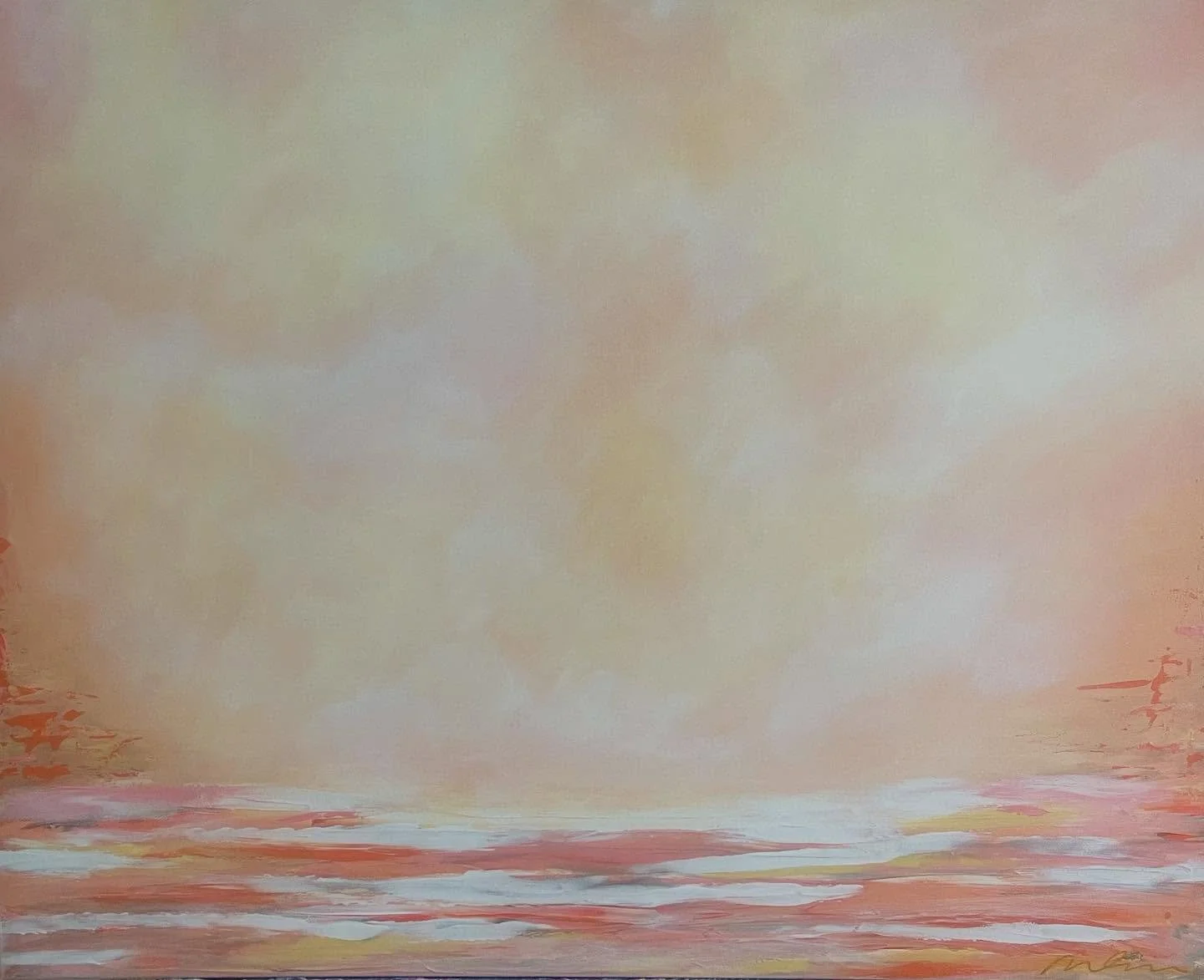 Tangerine Dreams; 24x30 acrylic on canvas; soon to be shipped to @millie_raes in Westport, CT!  Check out the last photo to see how it looks in a larger size (36x48).

#abstractlandscapepainting #abstractlandscape #tangerinedream #moodboardaesthetic 