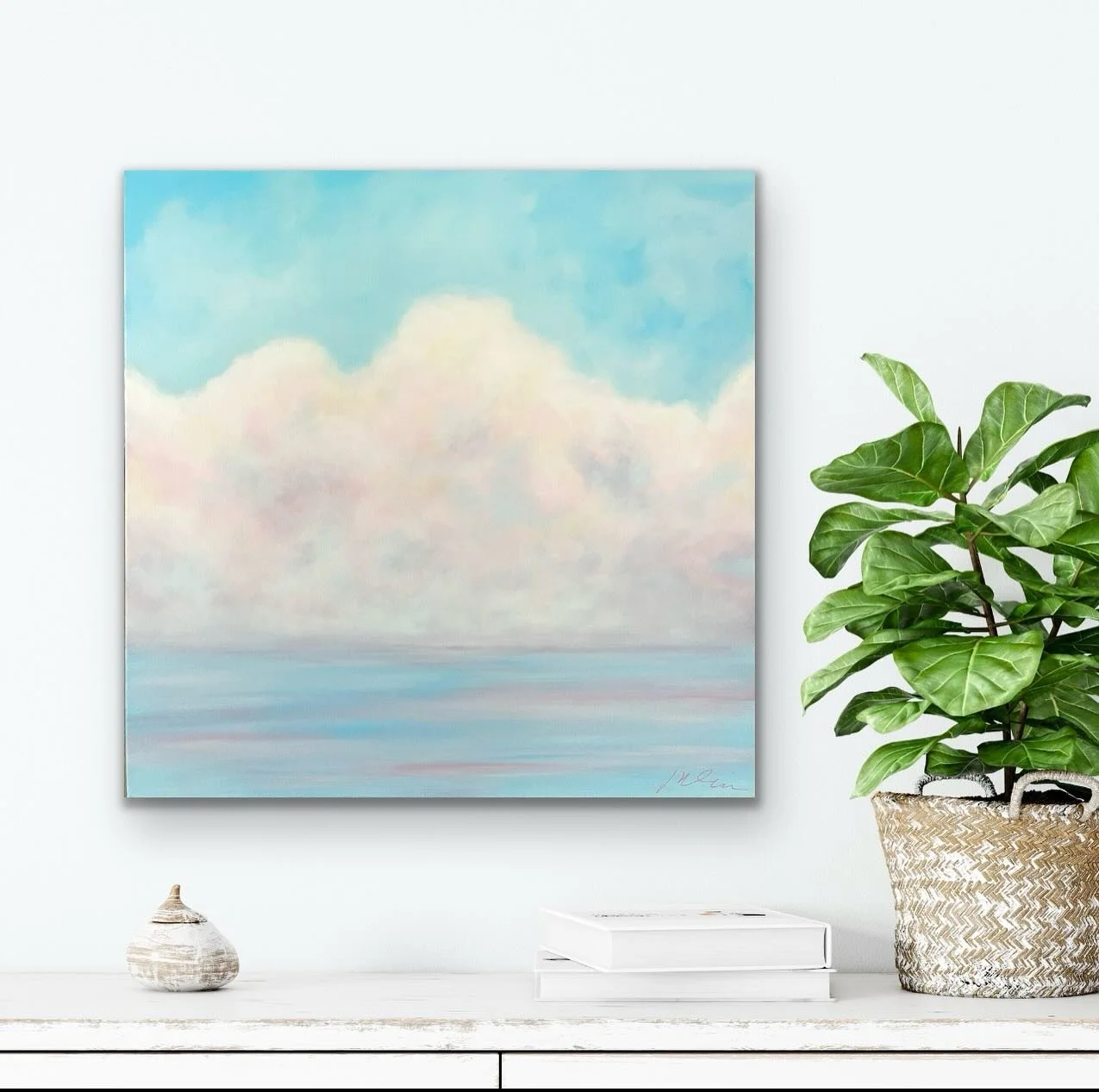 Clouds for Ashley; 24x24 acrylic on canvas; a sunny day for a girl full of sunshine @ash_petrollese headed to @uofoklahoma!  We know you&rsquo;re gonna do amazing things 💛

#clouds☁️ #cloudpainting #collegedormdecor #dormdecor #pinkcloud #dreamscape