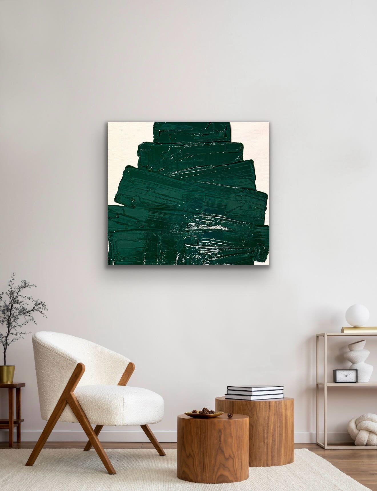 Forest for the Trees
36x36 contemporary abstract painting
Acrylic on canvas

Thick, directional brushwork creates a sculptural surface &mdash; the green deepens and softens depending on the time of day.

A statement piece for modern interiors.

Avail