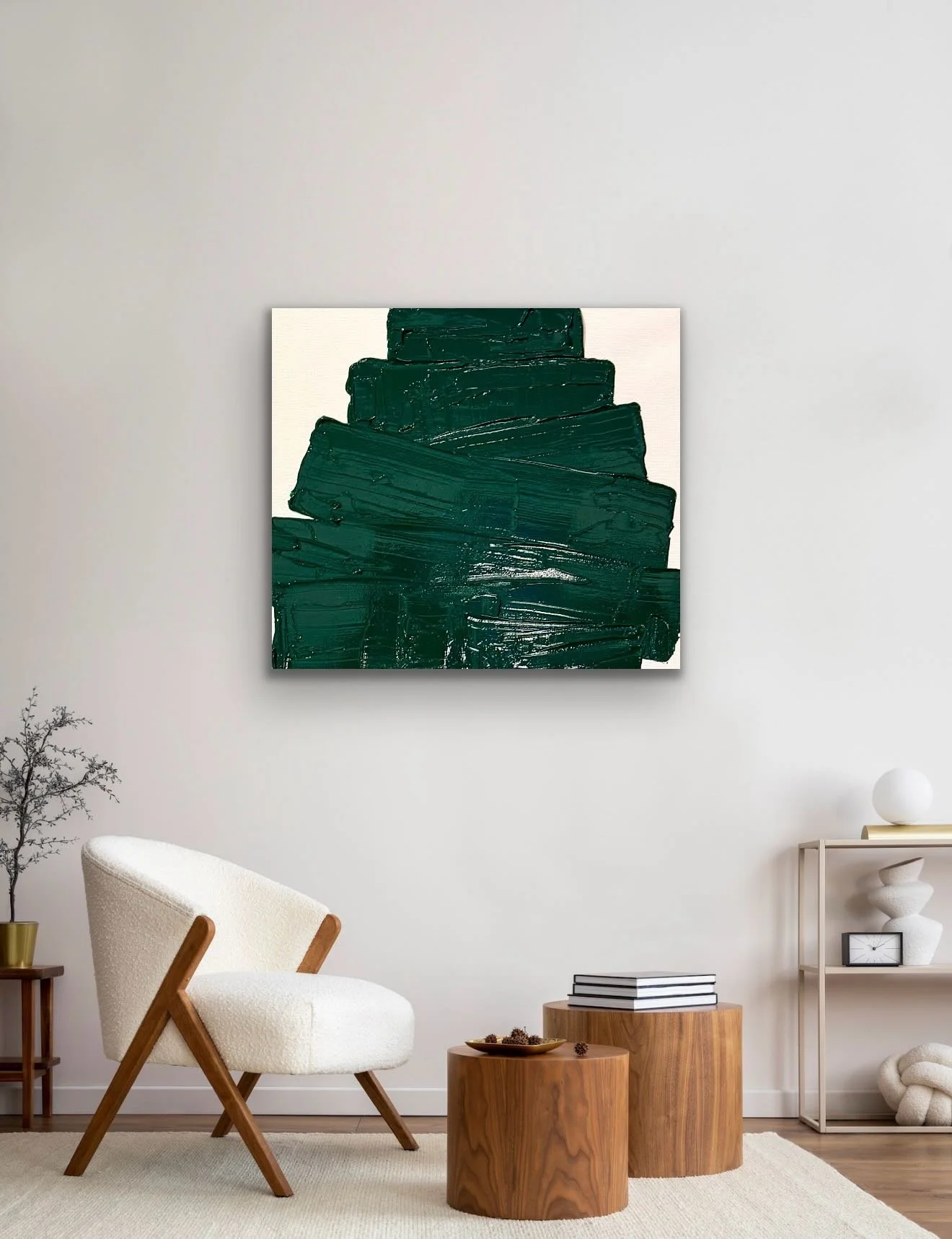 Forest for the Trees
36x36 contemporary abstract painting
Acrylic on canvas

Thick, directional brushwork creates a sculptural surface &mdash; the green deepens and softens depending on the time of day.

A statement piece for modern interiors.

Avail