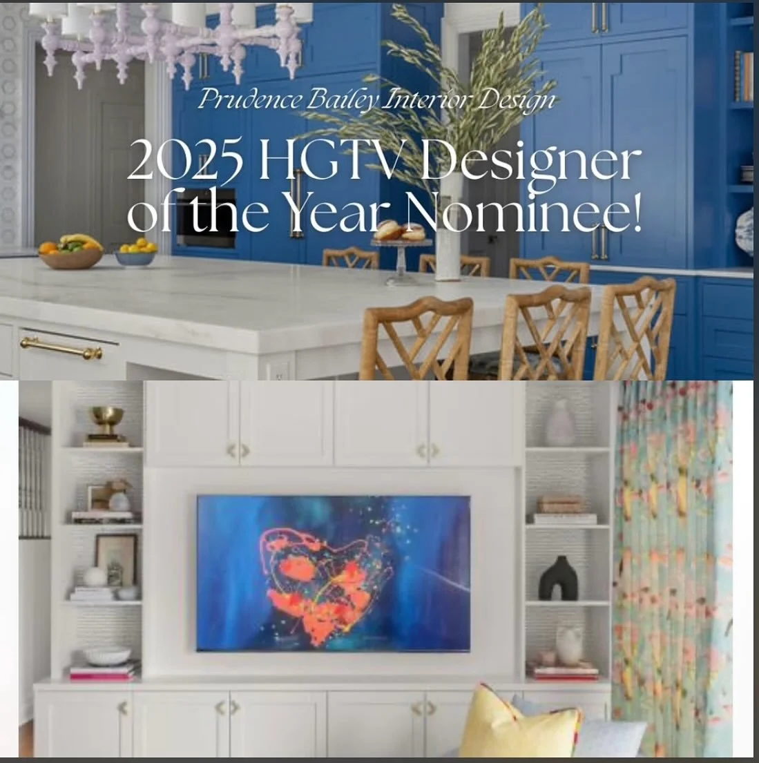 Congratulations to @prudencebaileyinteriordesign - nominated as a 2025 HGTV Designer of the YEAR!! What an incredible and well deserved nomination and I&rsquo;m so honored to have been a featured artist in two of the nominated designs 💛. Thanks so m