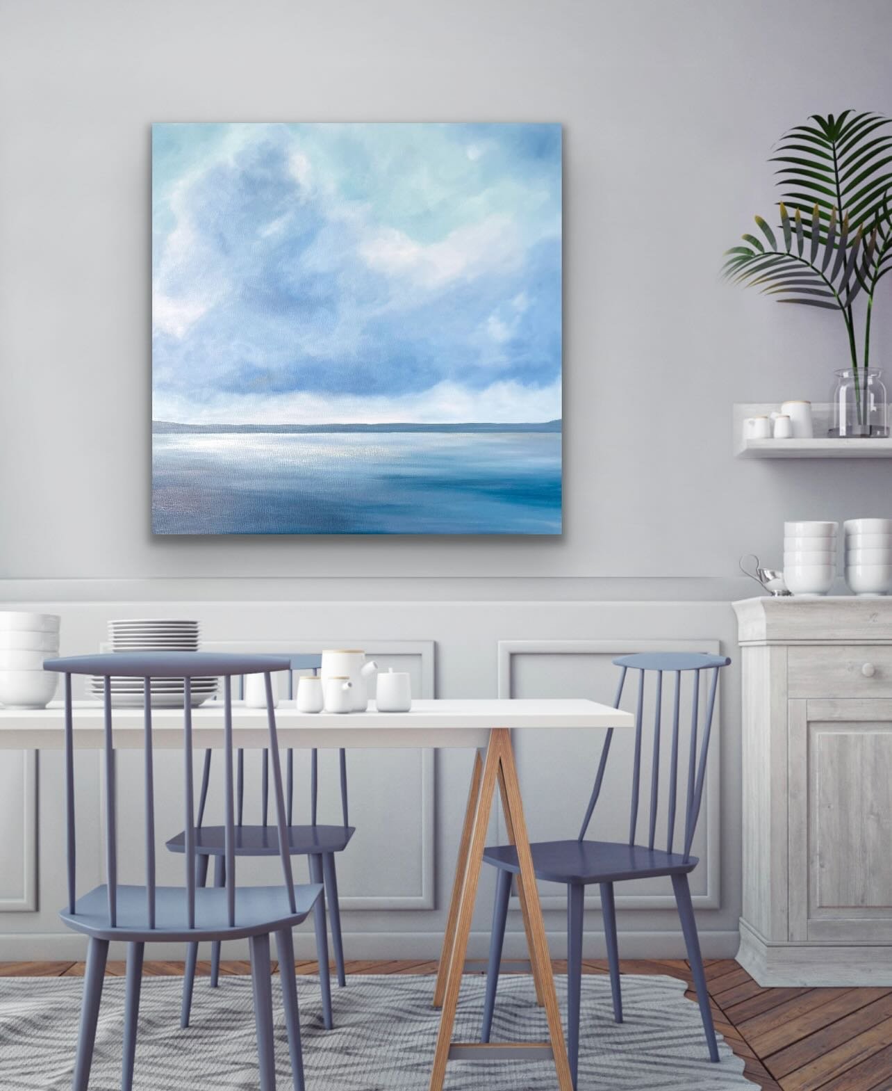 The Long Calm; 36x36 large scale abstract seascape painting - acrylic on canvas.  Cause who couldn&rsquo;t use a little peace right now- amiright? 

#bluesky #bluelandscape #AbstractPainting #abstractartist #createwithblick
happy colorcrush colorther
