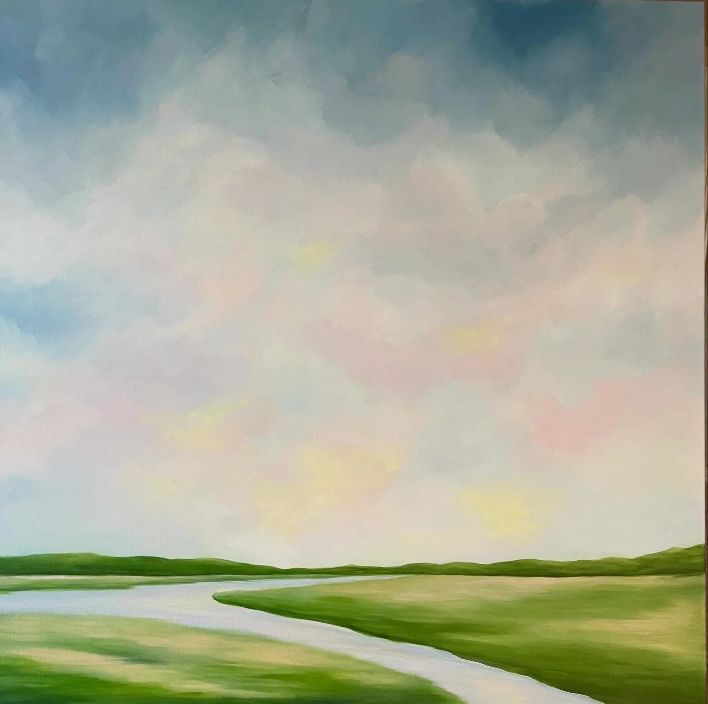 Daylight - Low Country Collection; 36x36 abstract landscape painting - acrylic on canvas.  I was so inspired by a trip to the Charleston area and our stay at the lovely @dunlinauberge.  The natural beauty was so unique, it took my breath away.  I am 