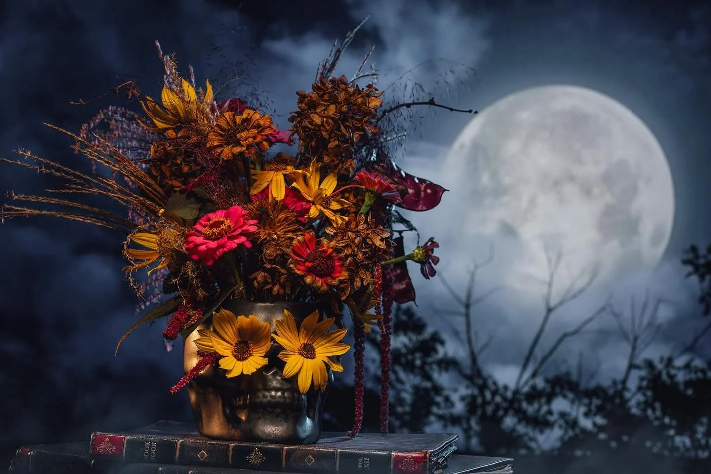 Spooky season&rsquo;s here, witches. Let&rsquo;s get weird. 🌕💀🌻🌸 
 
#WitchVibes #SpookySeason #FullMoonFeels #CasualCreepy #SkullAndBlooms