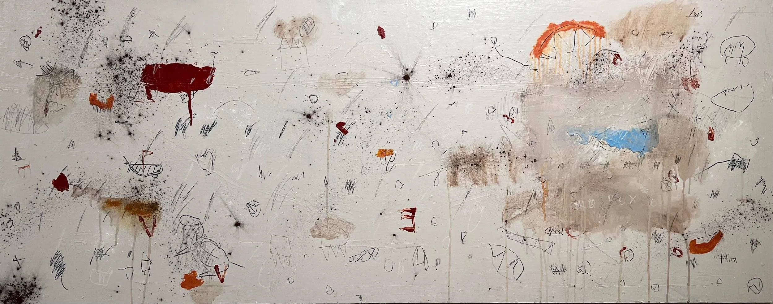  30" x 72" Dirt, pigment powder, charcoal, acrylic, coffee, and graphite on canvas.  $5,800.00   