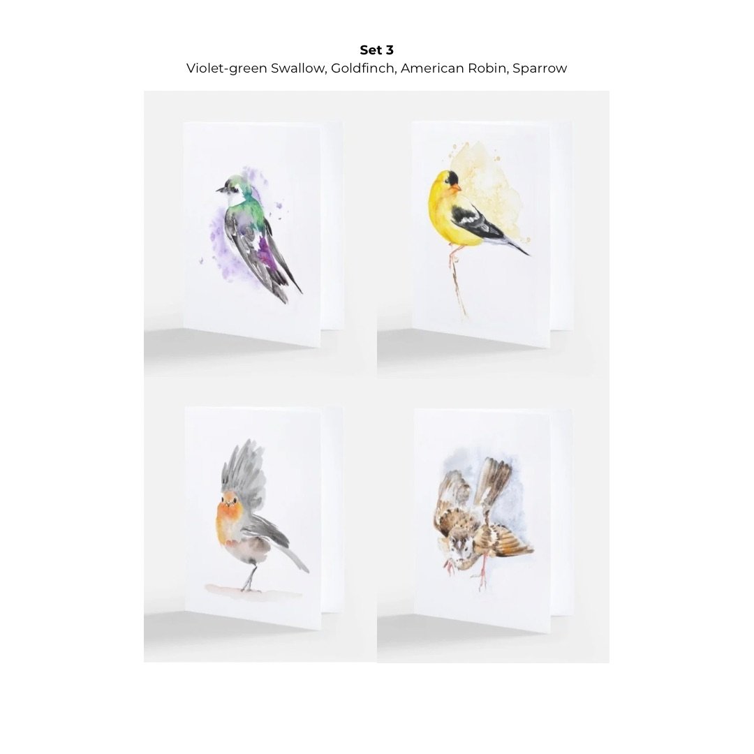 Birds in set: Violet-green Swallow, Goldfinch, American Robin, Sparrow
