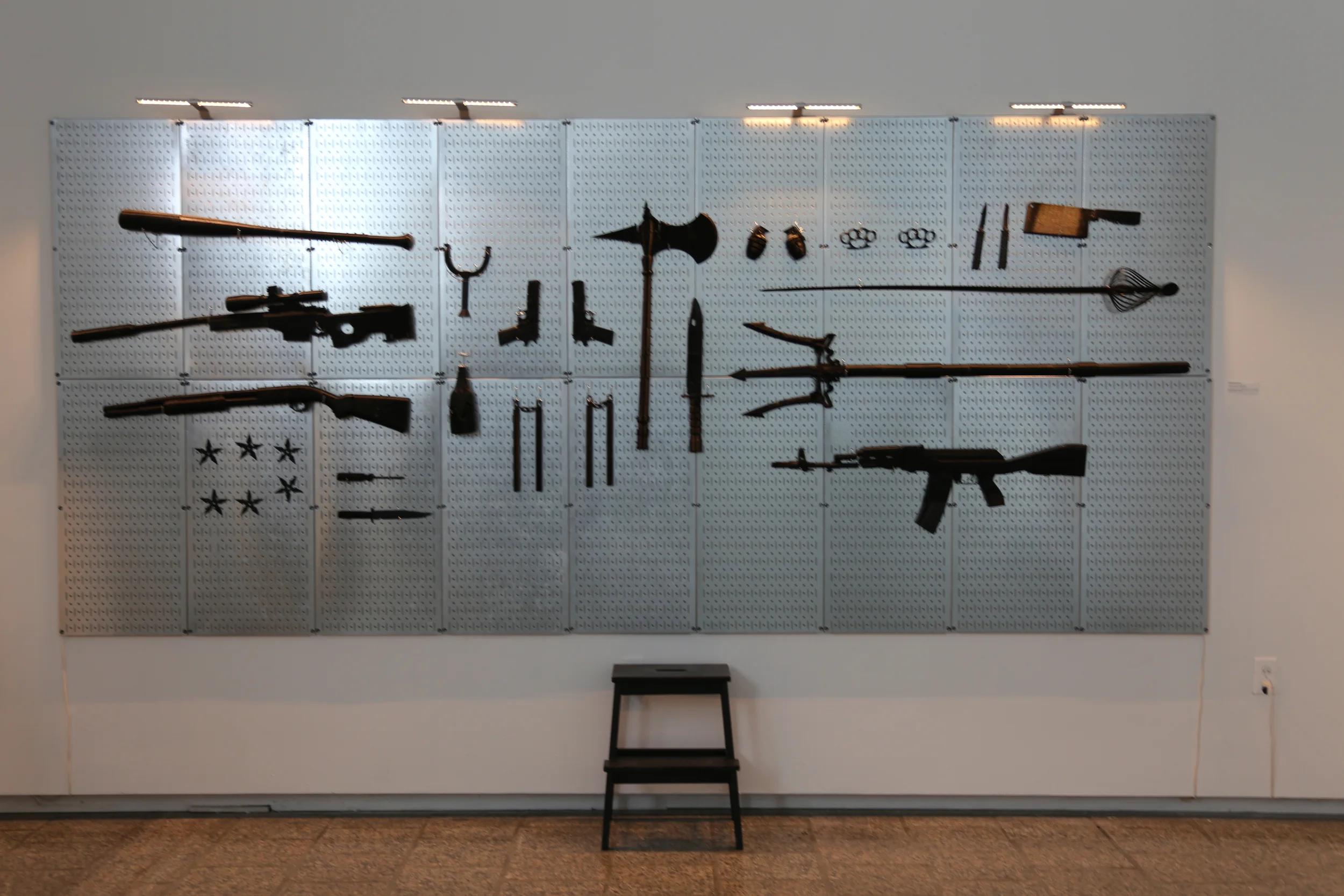   "Armory"  3D printed plastic, magnets,&nbsp;pegboards 12' x 5' x 5" 
