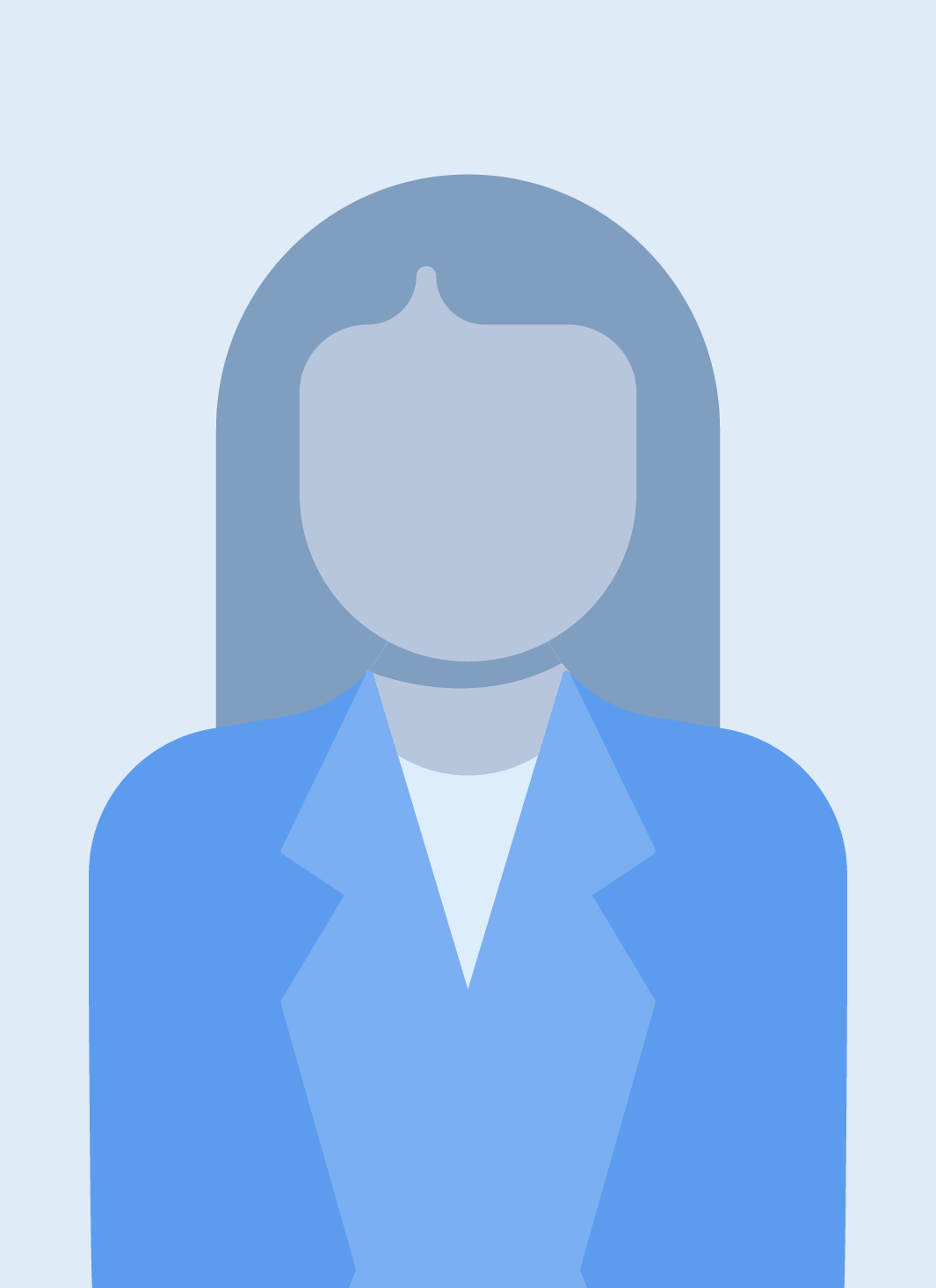 A digital illustration of a faceless woman with shoulder-length hair wearing a blue suit jacket.