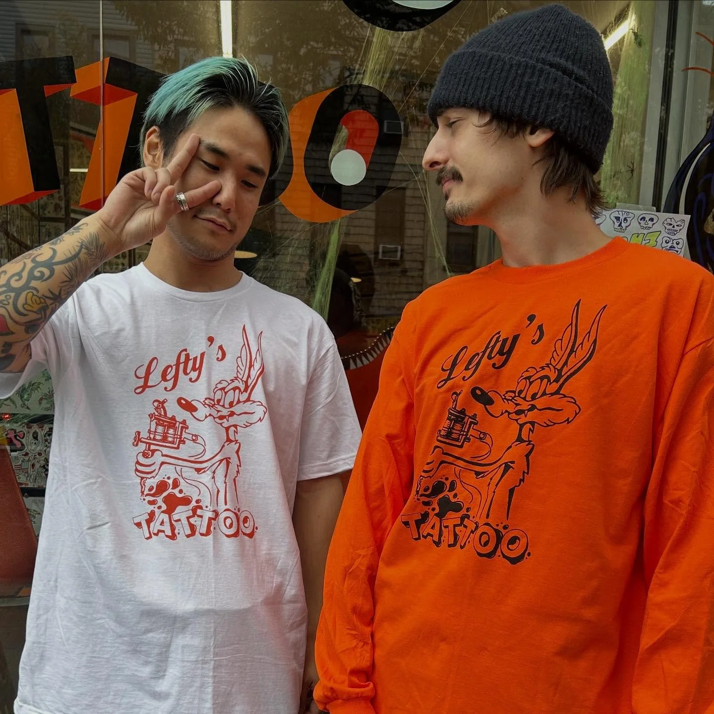 🚨LEFTYS merch is live! Cat design by @shaky__j  Coyote design by @mikeelmotattoo if you are interested in purchasing please dm or come by the shop! Short sleeves $25, long sleeves $30, hoodies $45 we also ship! Lots of color ways to choose from! Tha