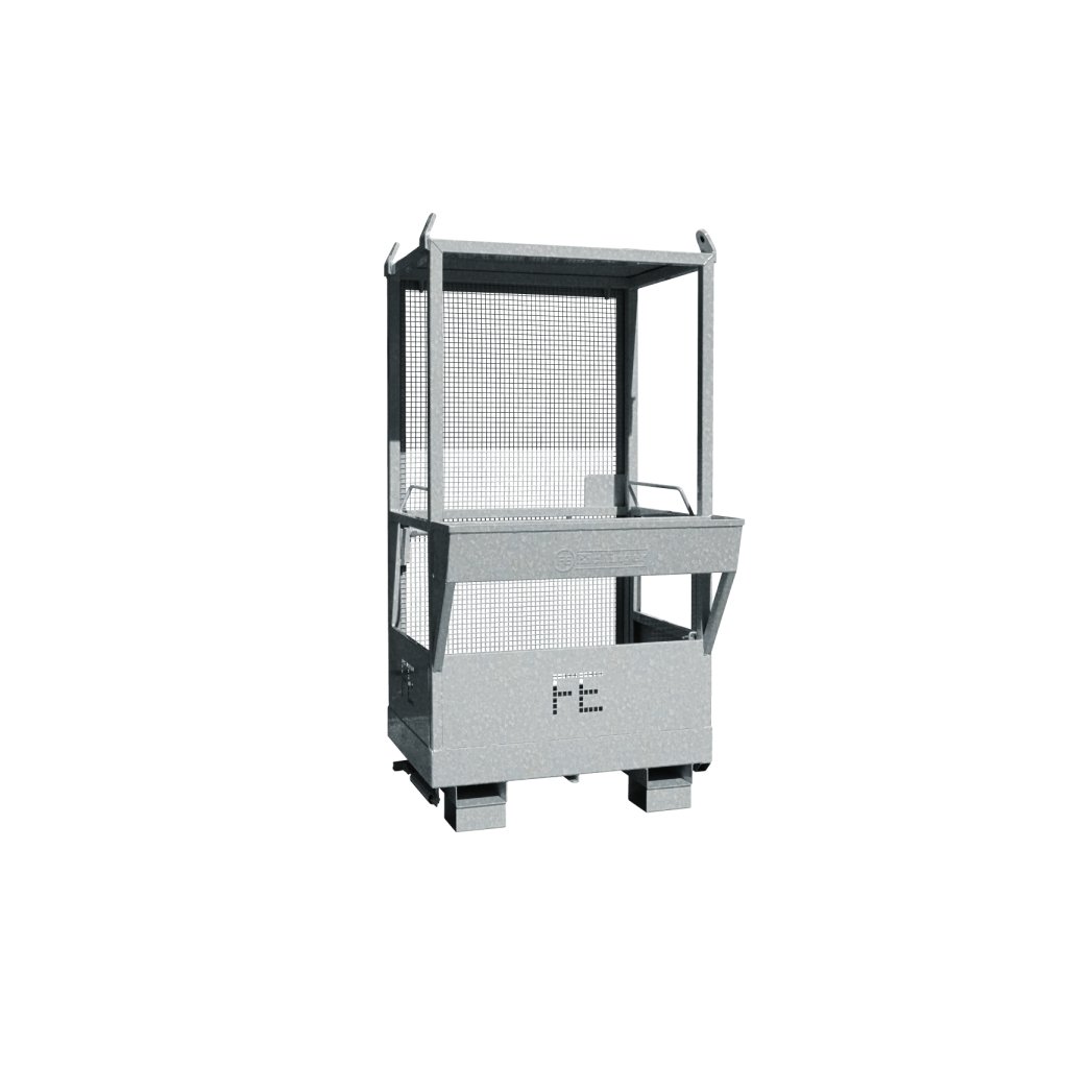Crane Man basket for two person. This work platform is galvanized. It is on a white background. The format is 1:1