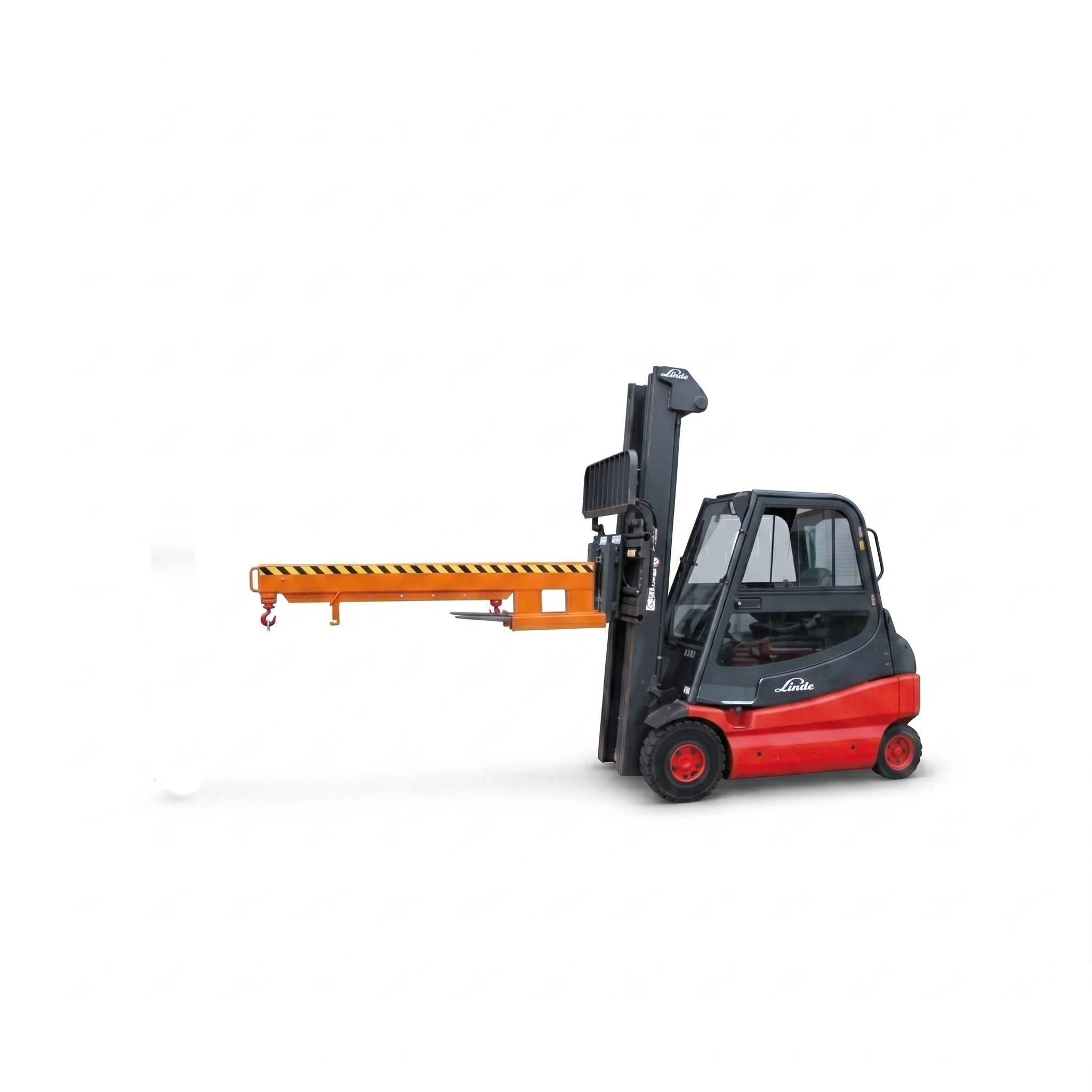 Fixed forklift jib with 11,000 lbs of capacity on a forklift. White background.