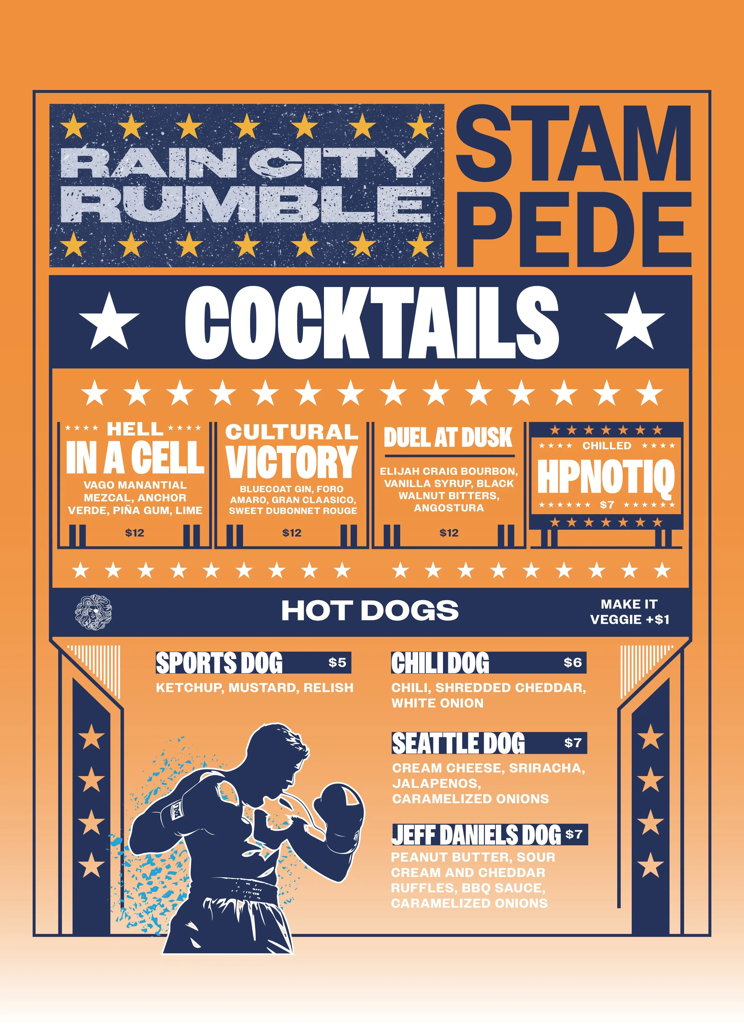 Rain City Rumble menu. Produced in Illustrator.