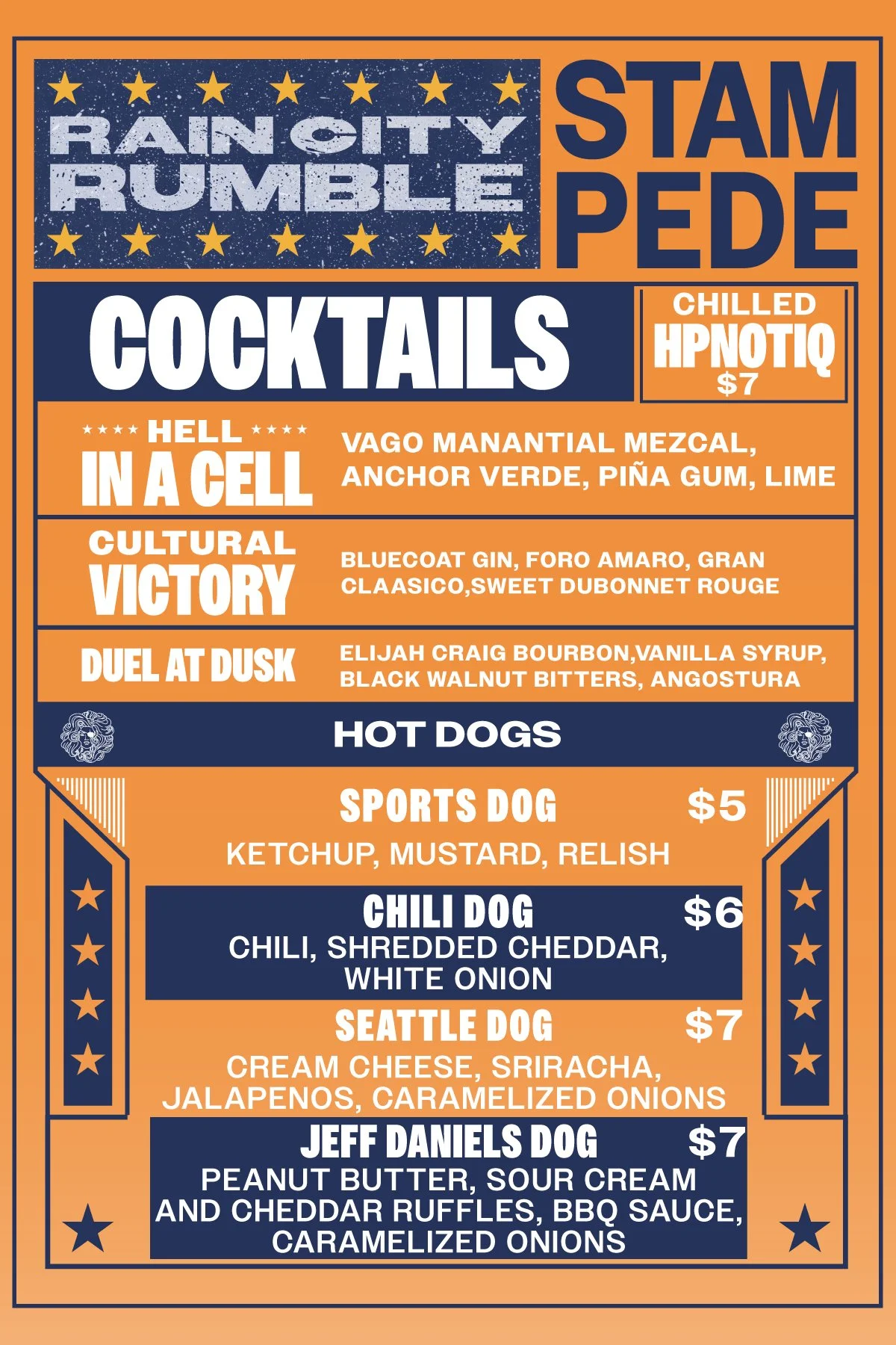 Rain City Rumble event menu with boxing ticket styling