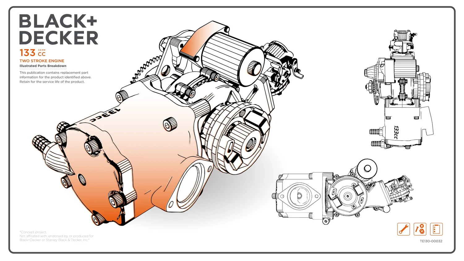 Illustrated parts catalog plate for a 133cc two-stroke engine