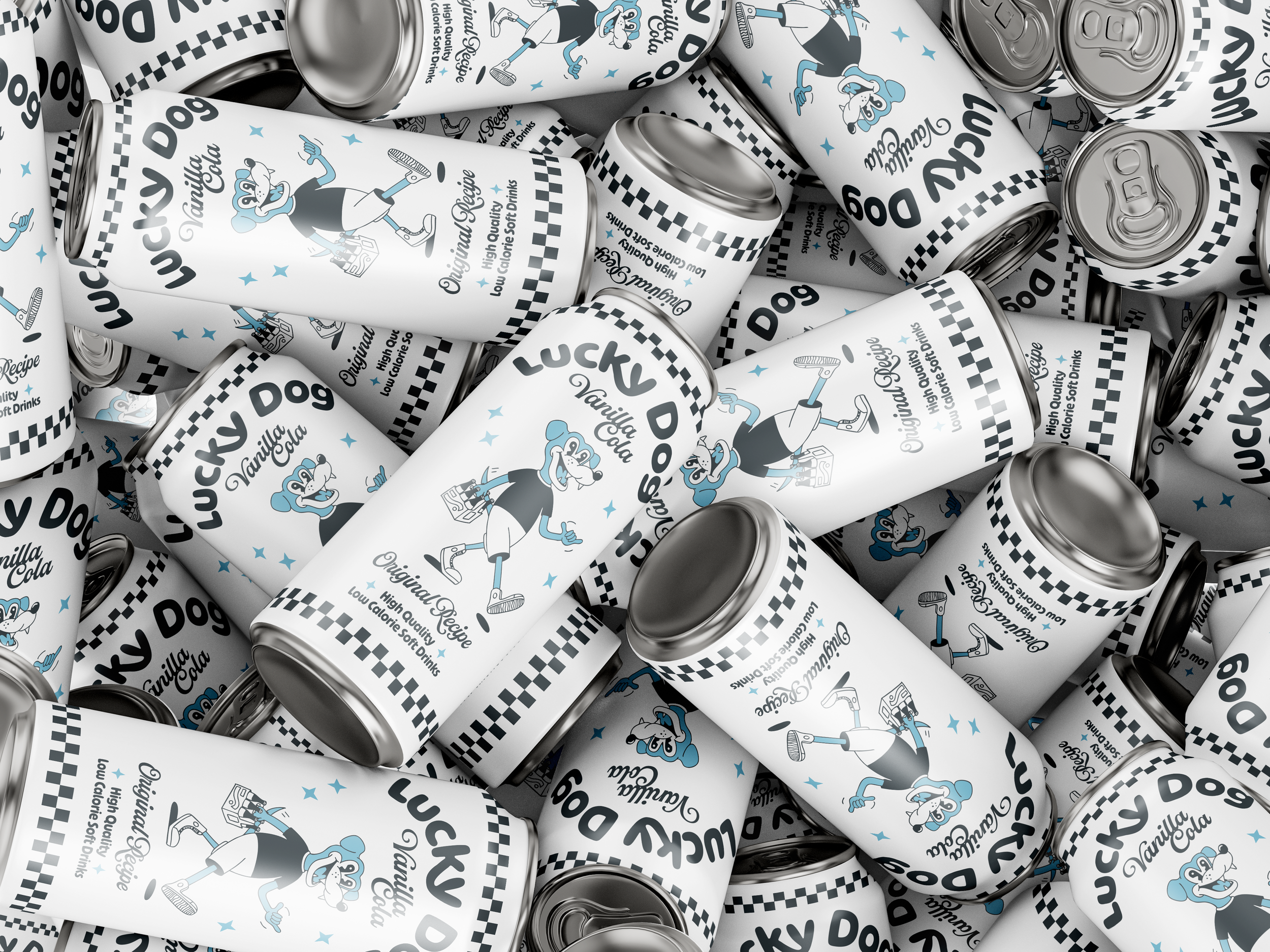 Packaging Design _ Luck Dog Soda mockup. Produced in Photoshop.