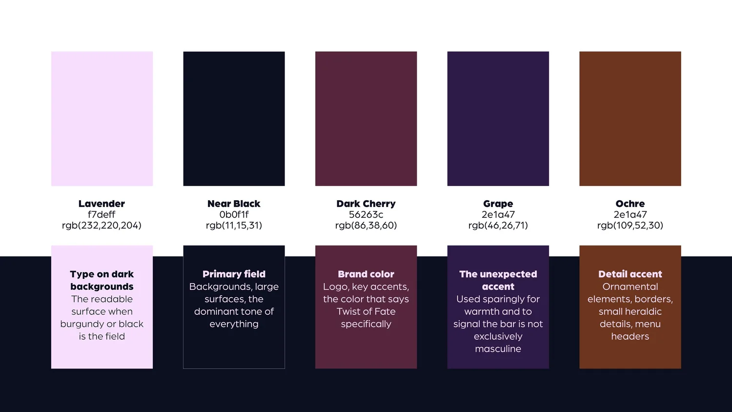Twist of Fate brand color palette