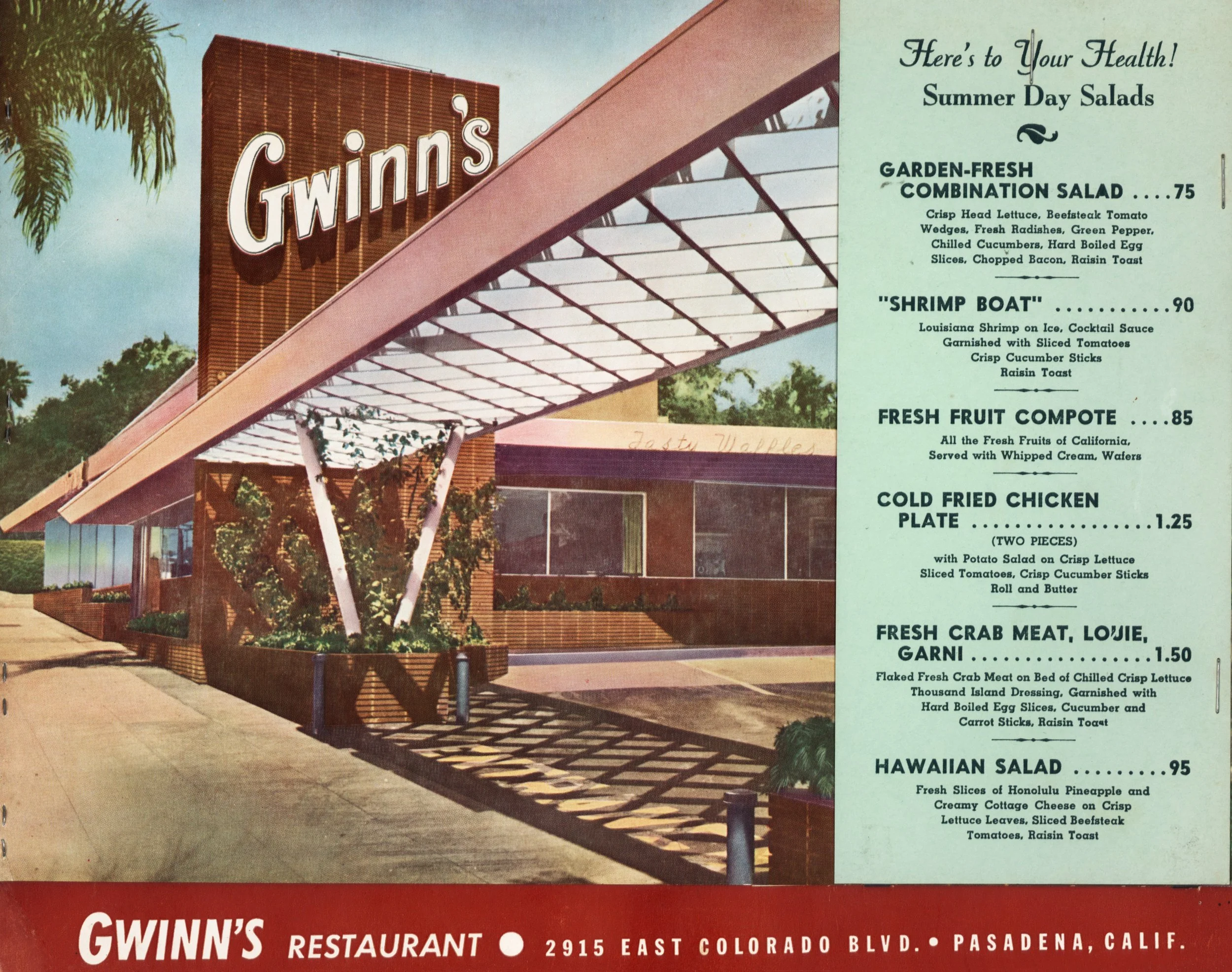 Gwinn’s Restaurant Menu for 2915 E. Colorado Blvd., Pasadena, n.d.