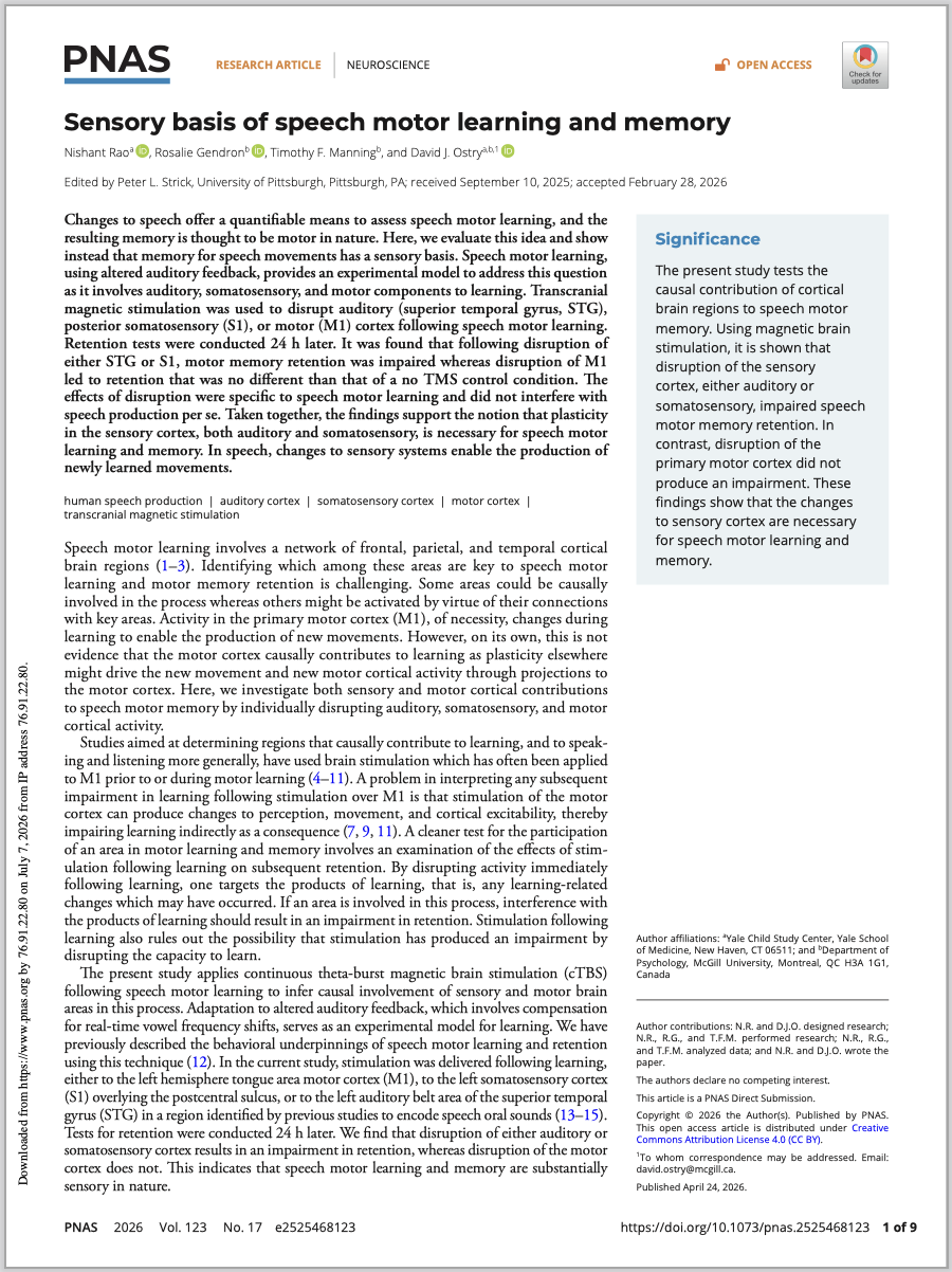 Sensory basis of speech motor learning and memory