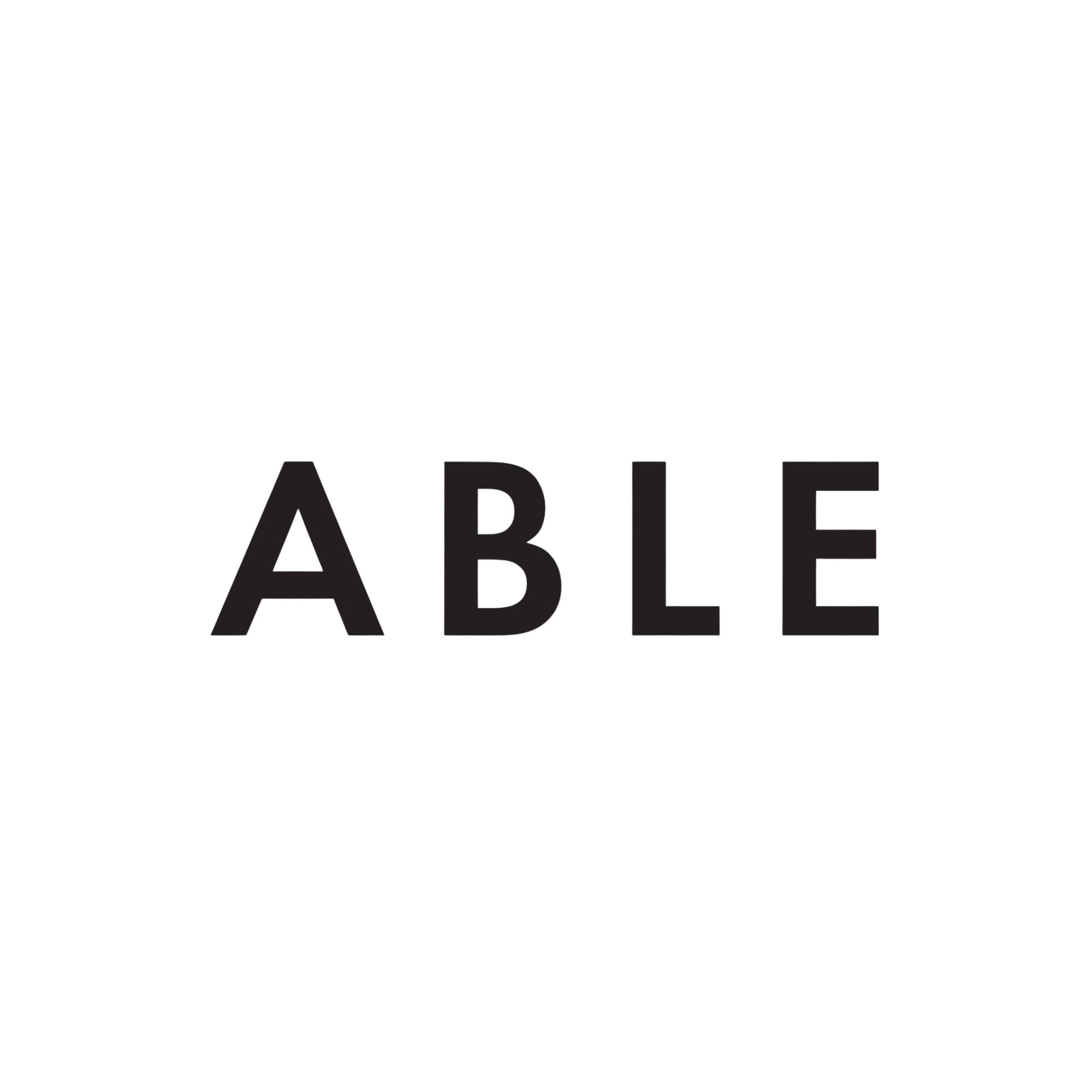Black logo with the words ABLE in bold, large font.