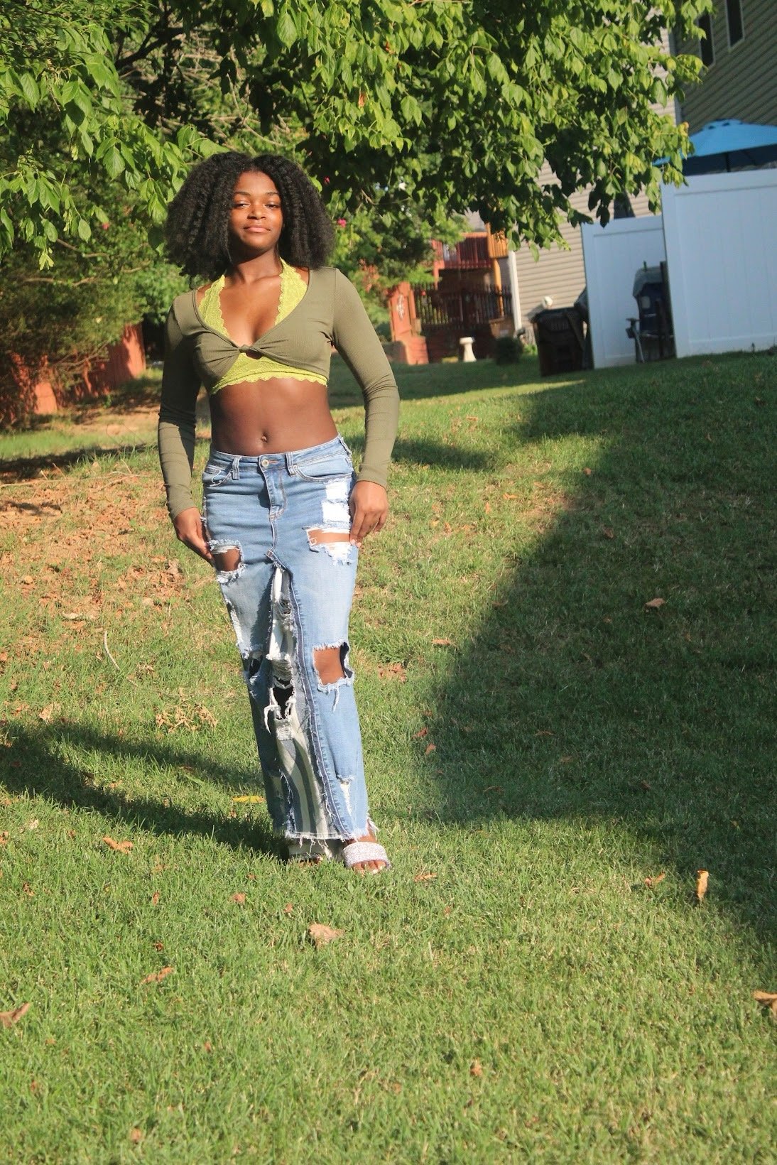 Denim Solids & Stripes Skirt