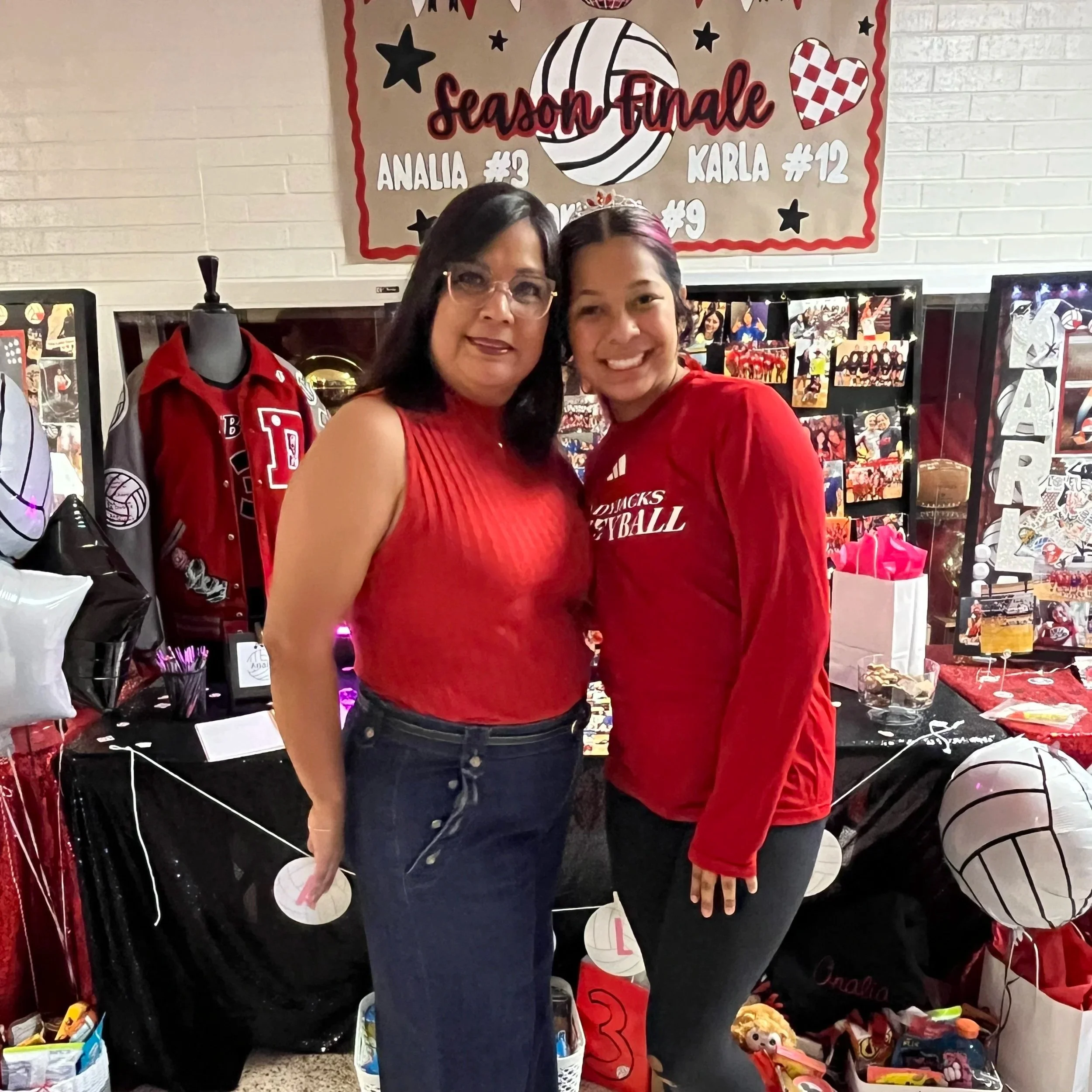 Analia Hernandez (#3) with her mother Veronica Salazar at her senior volleyball season finale at Diboll High School in Diboll, Texas