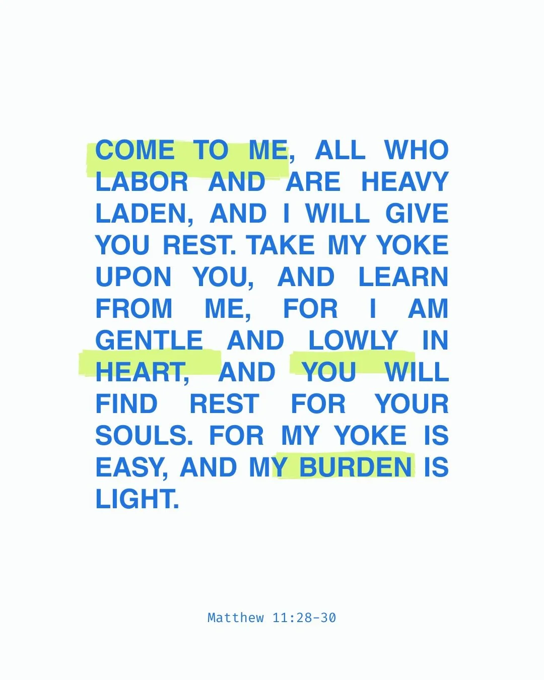 If you&rsquo;re tired, burdened by your work, weary, weak&mdash;Jesus invites you to himself.

Not to give up, not to sit on the couch, not to check out.

But to pick up his yoke, next to him. This is Jesus inviting us to work with him.

And that wor