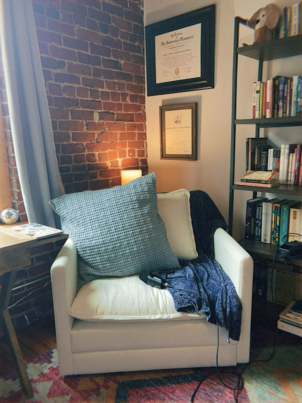 white cozy oversized podcast chair