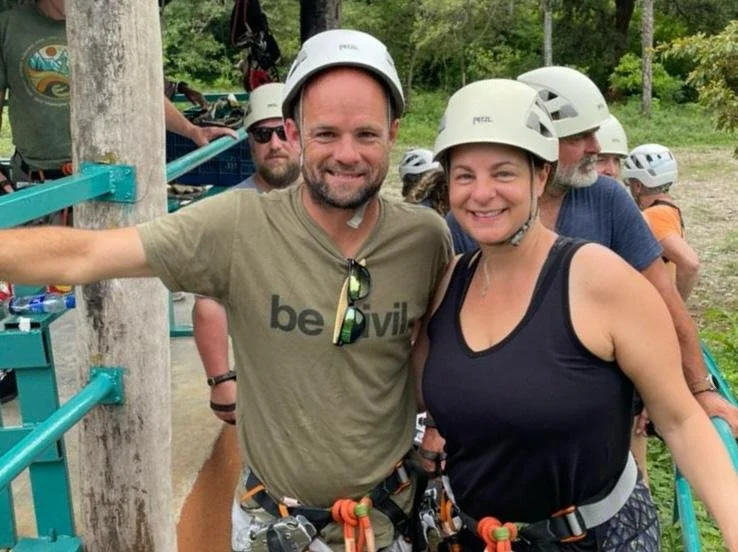 Ziplining with the wedding party