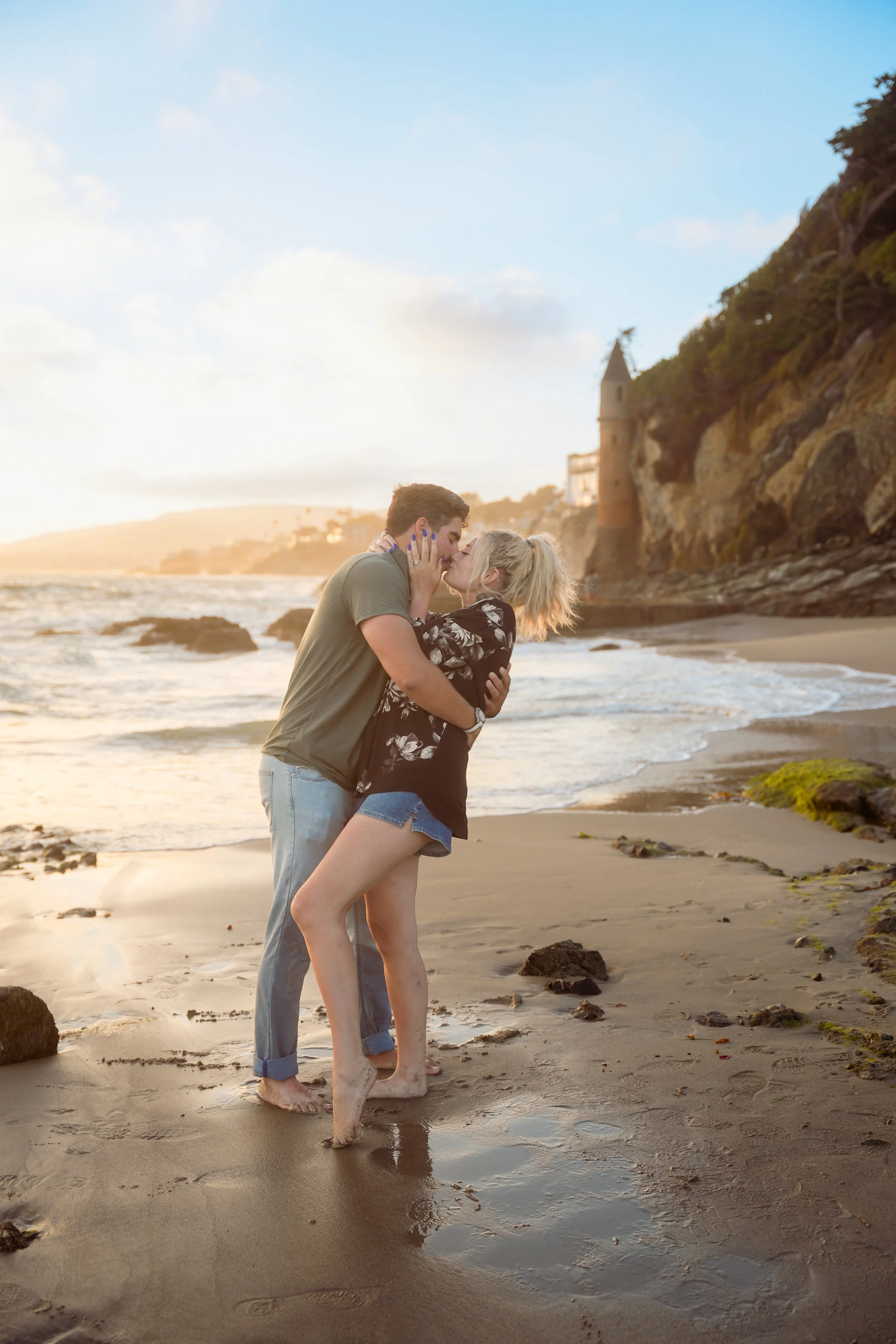Sunset engagement session at Victoria Beach in Laguna Beach showcasing California's iconic coastline and golden light.