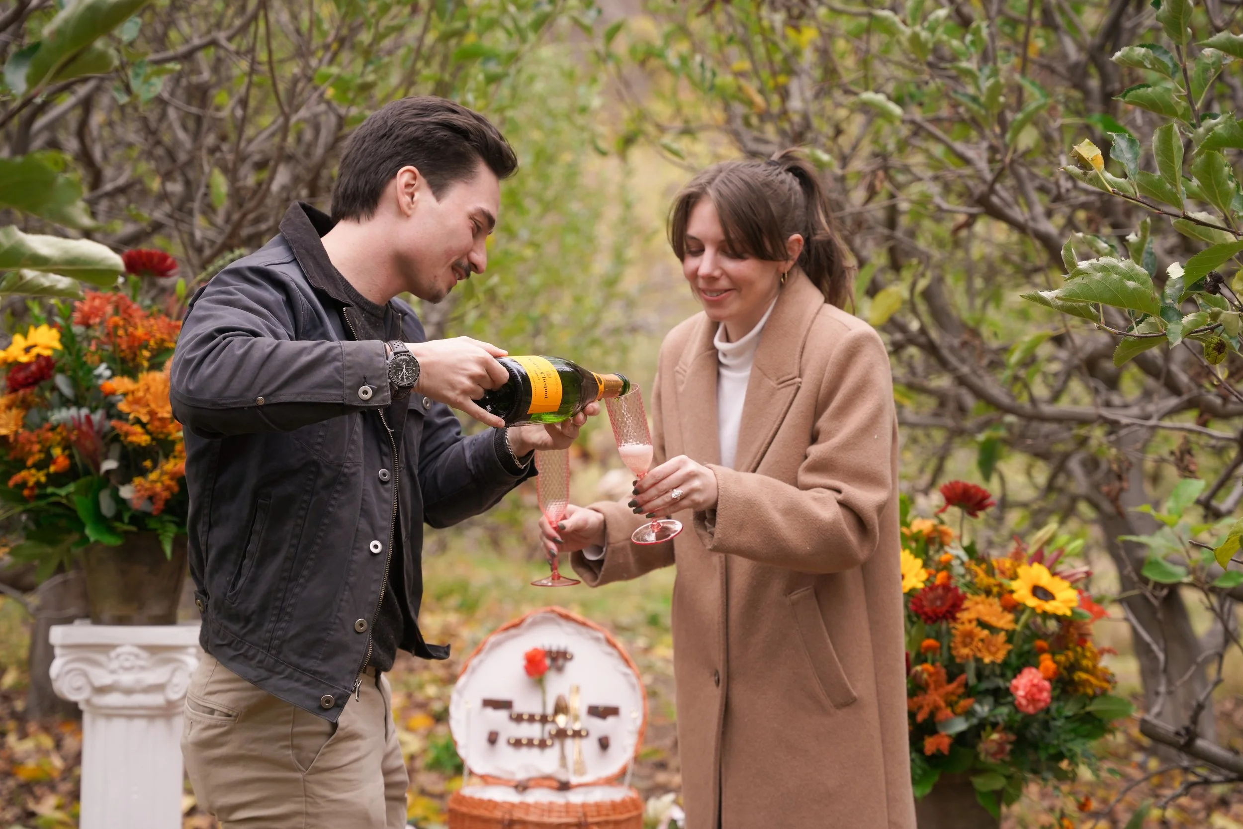 Close-Up Engagement Ring Reveal During Proposal at Oak Glen Apple Farm