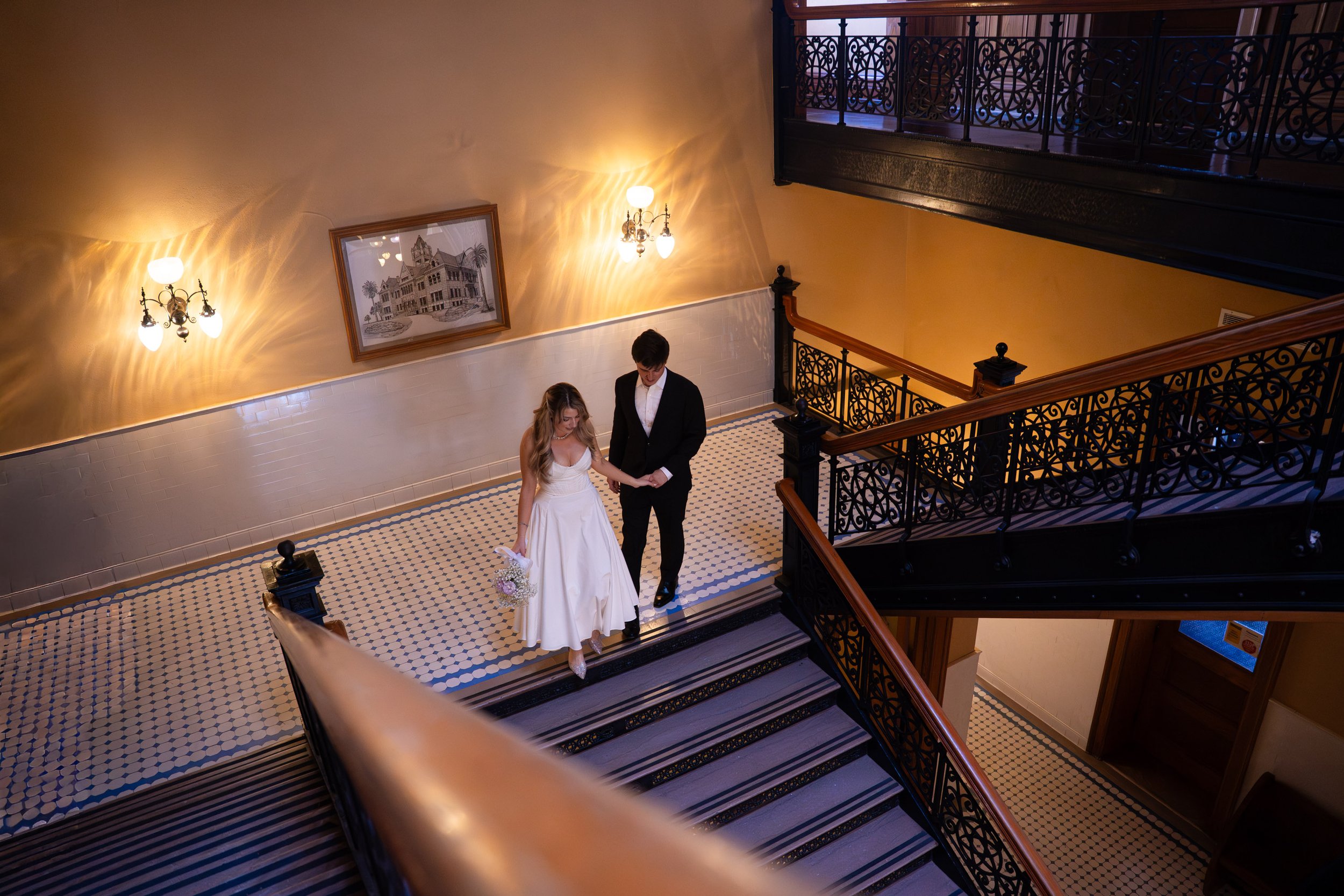 Courthouse Wedding Staircase Moment – Historic OC Courthouse