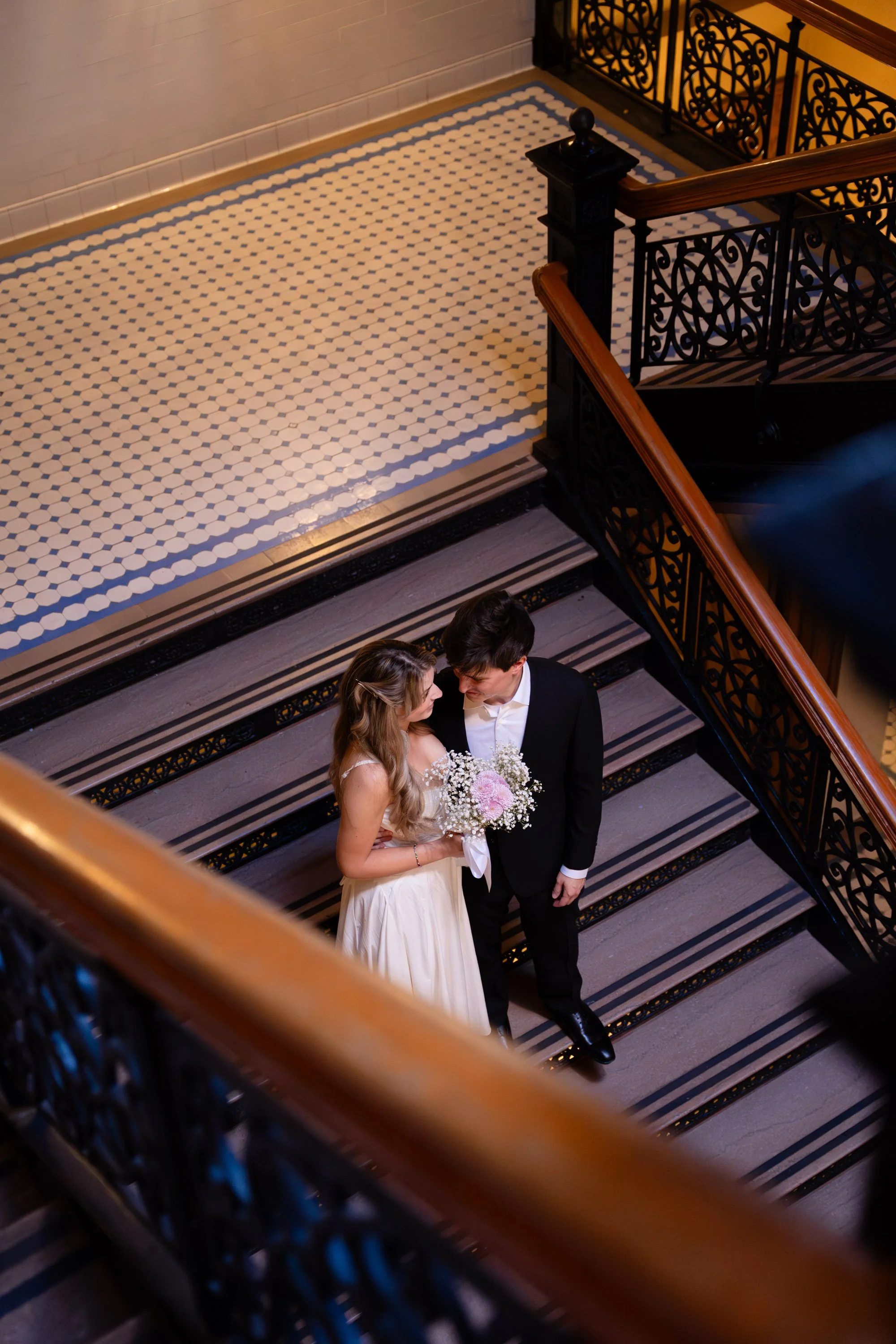 Walking Down Courthouse Staircase After Ceremony