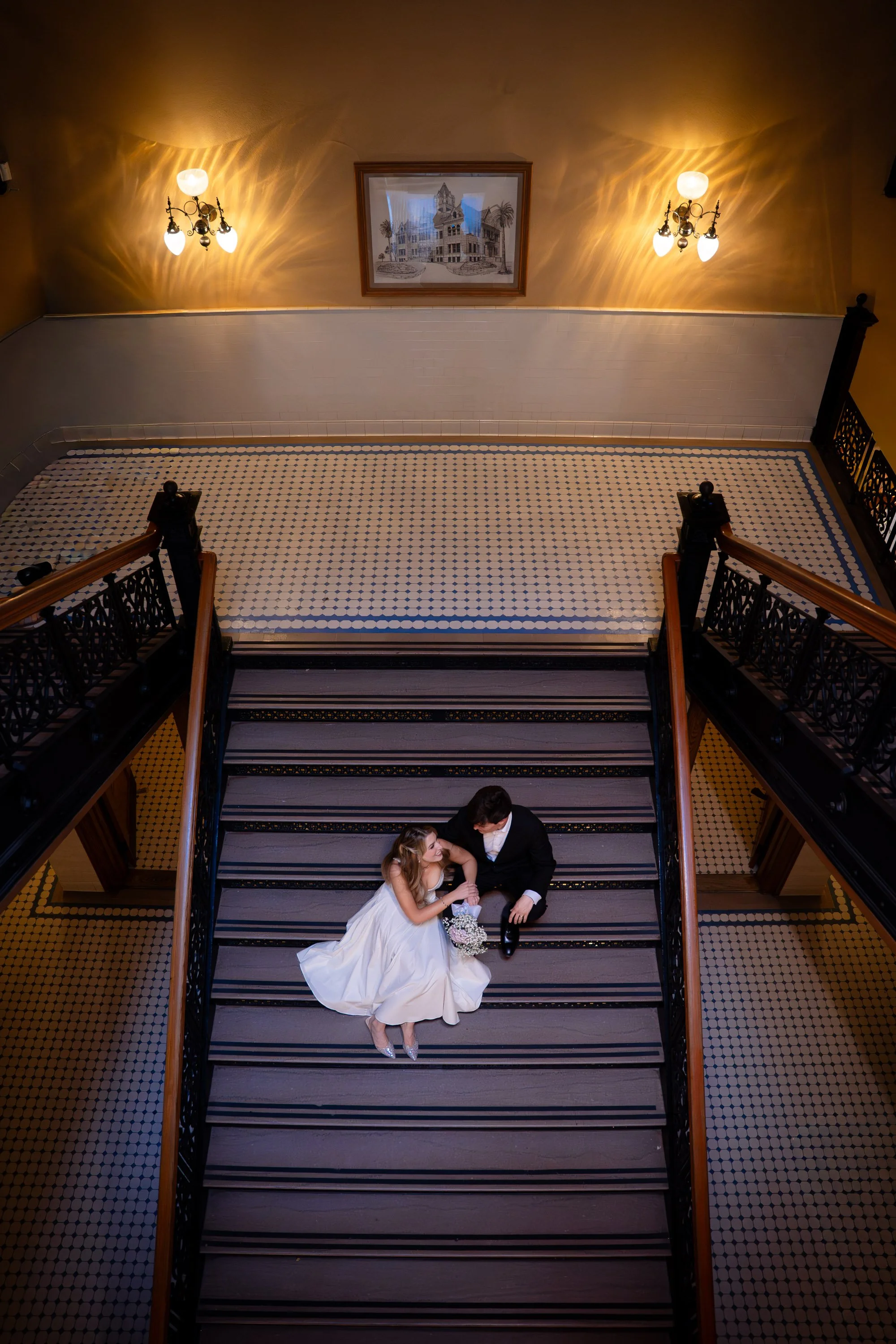 Romantic Staircase Portrait Inside Historic Courthouse