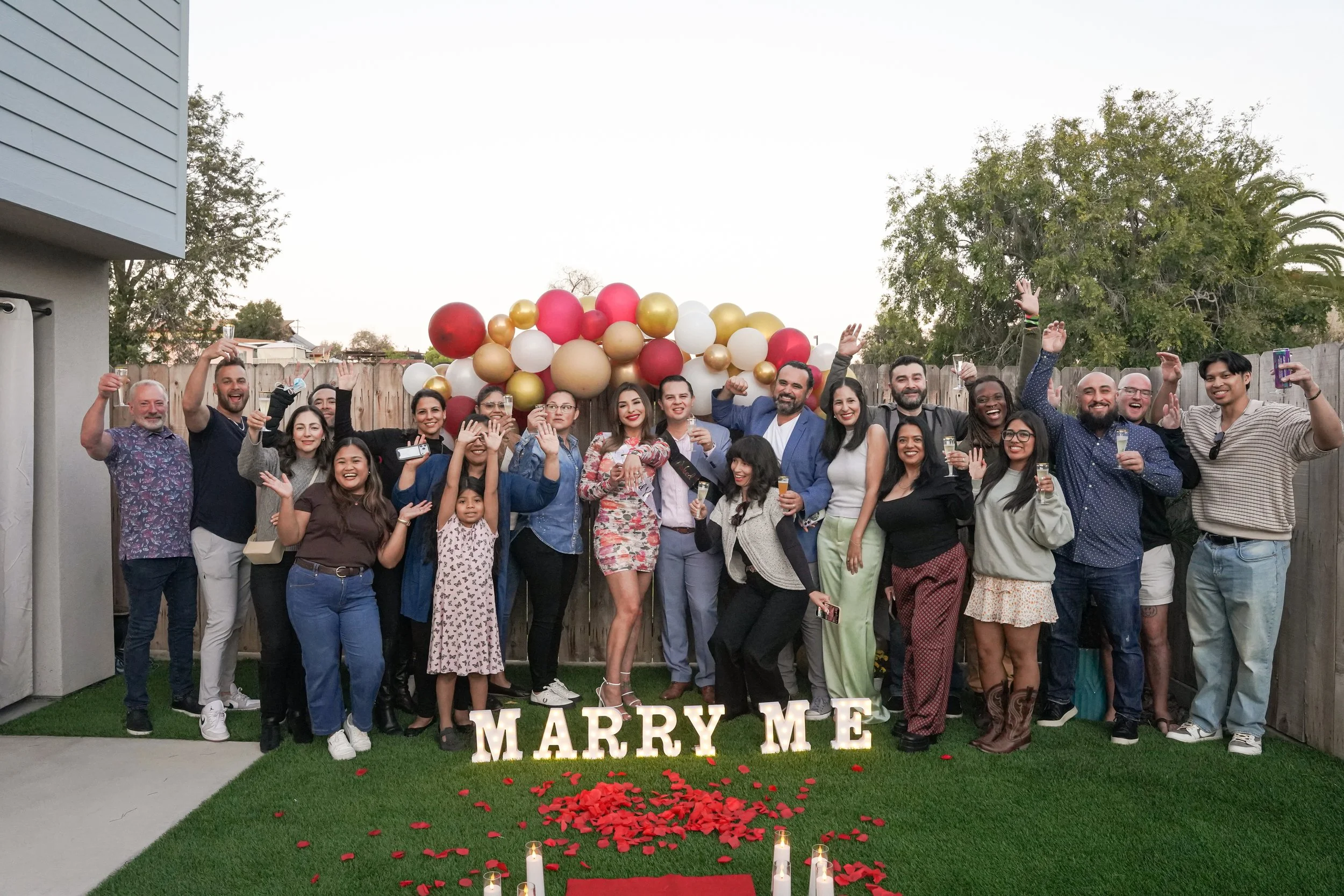 Family Celebration After Surprise Proposal