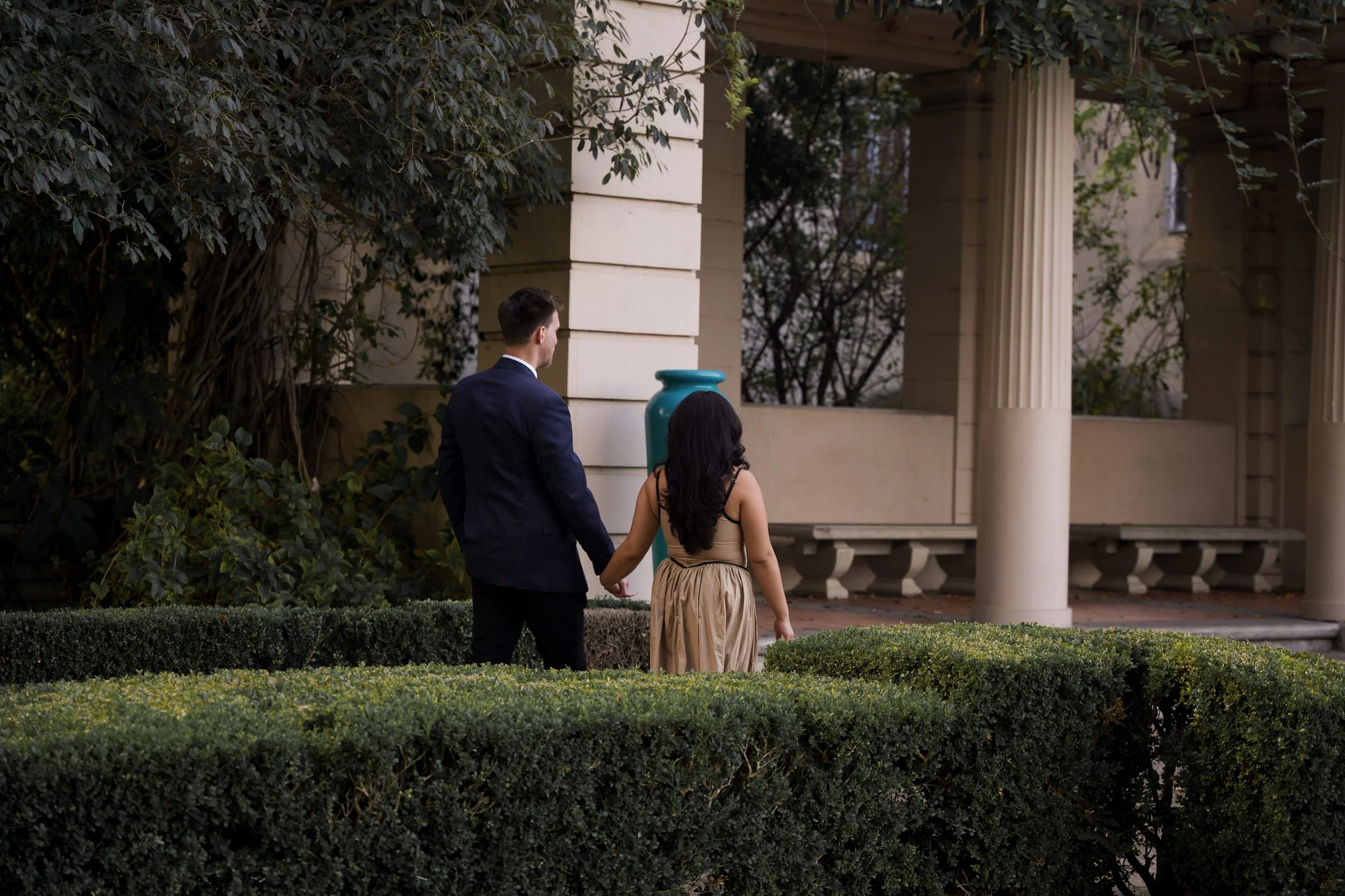 Candid Connection at Alcazar Garden | San Diego Proposal Photography