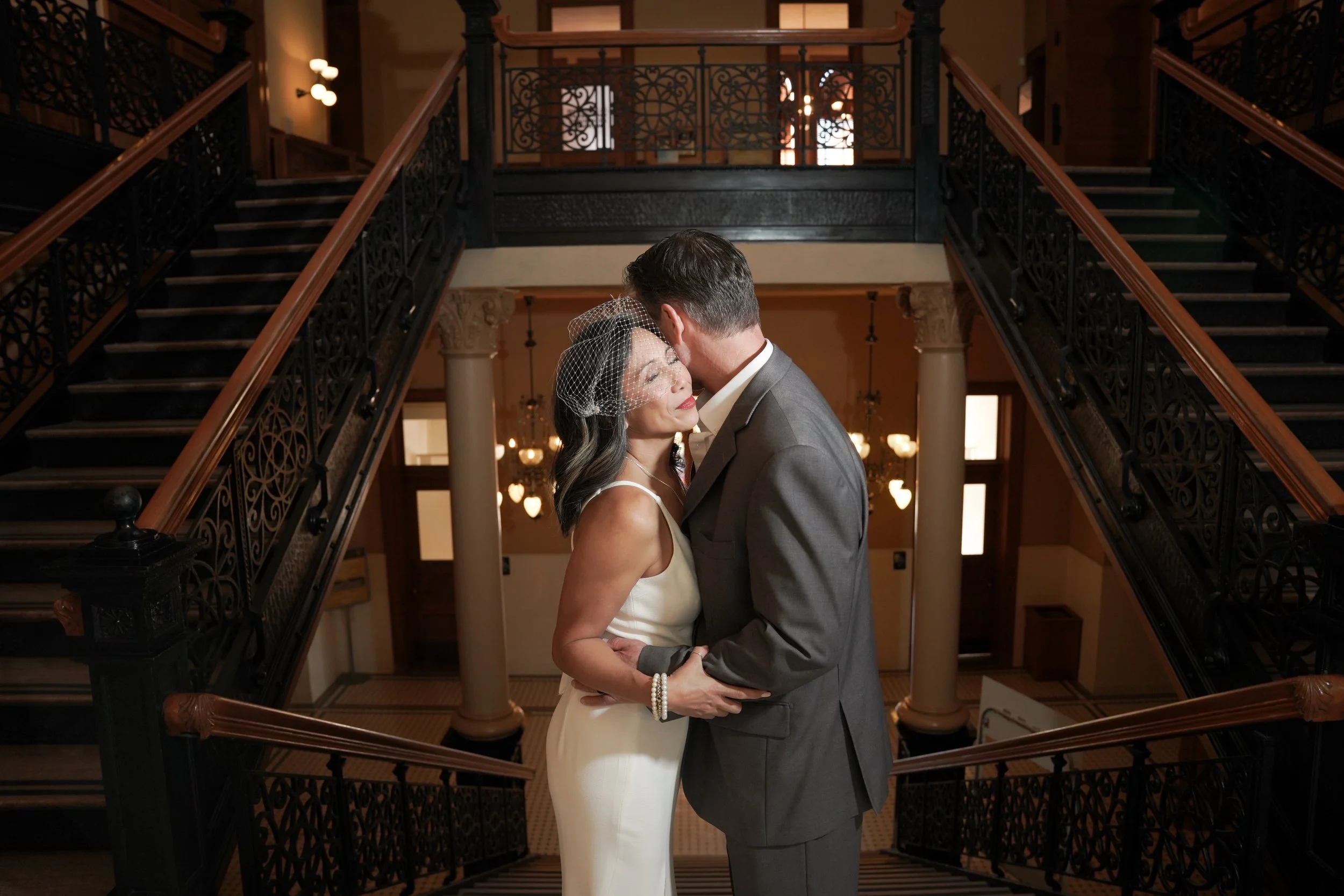Post-Chapel Courthouse Wedding Embrace