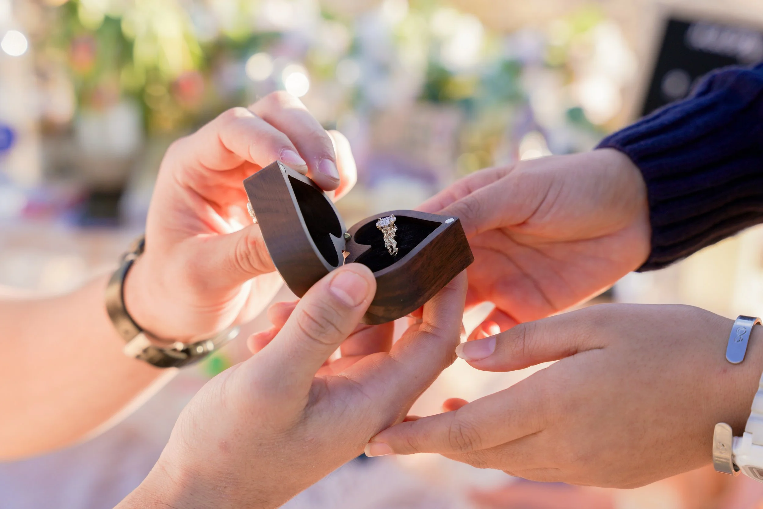 Boho Picnic Proposal Setup Overlooking Lake Hemet