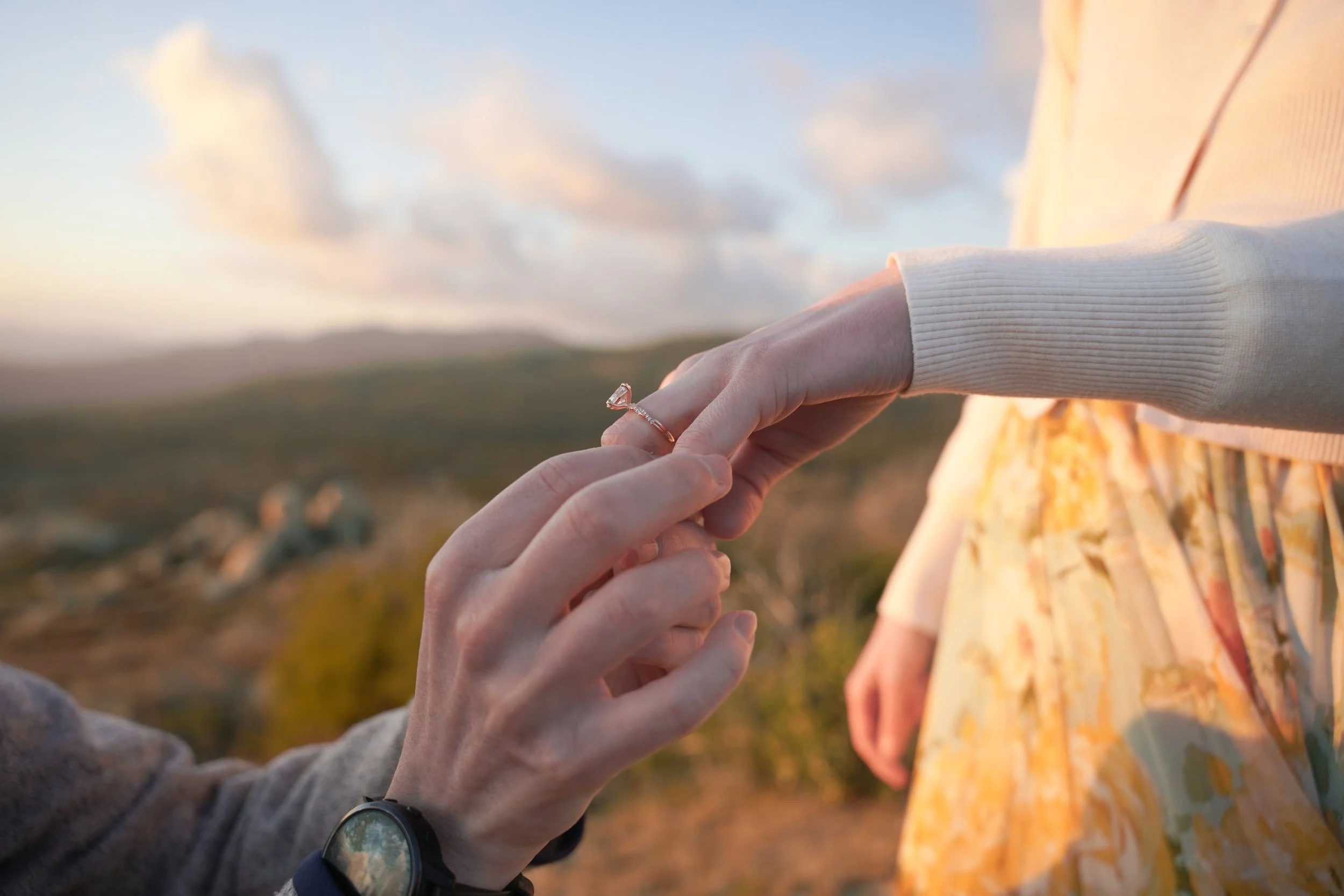 Golden hour engagement photos following surprise proposal in Southern California