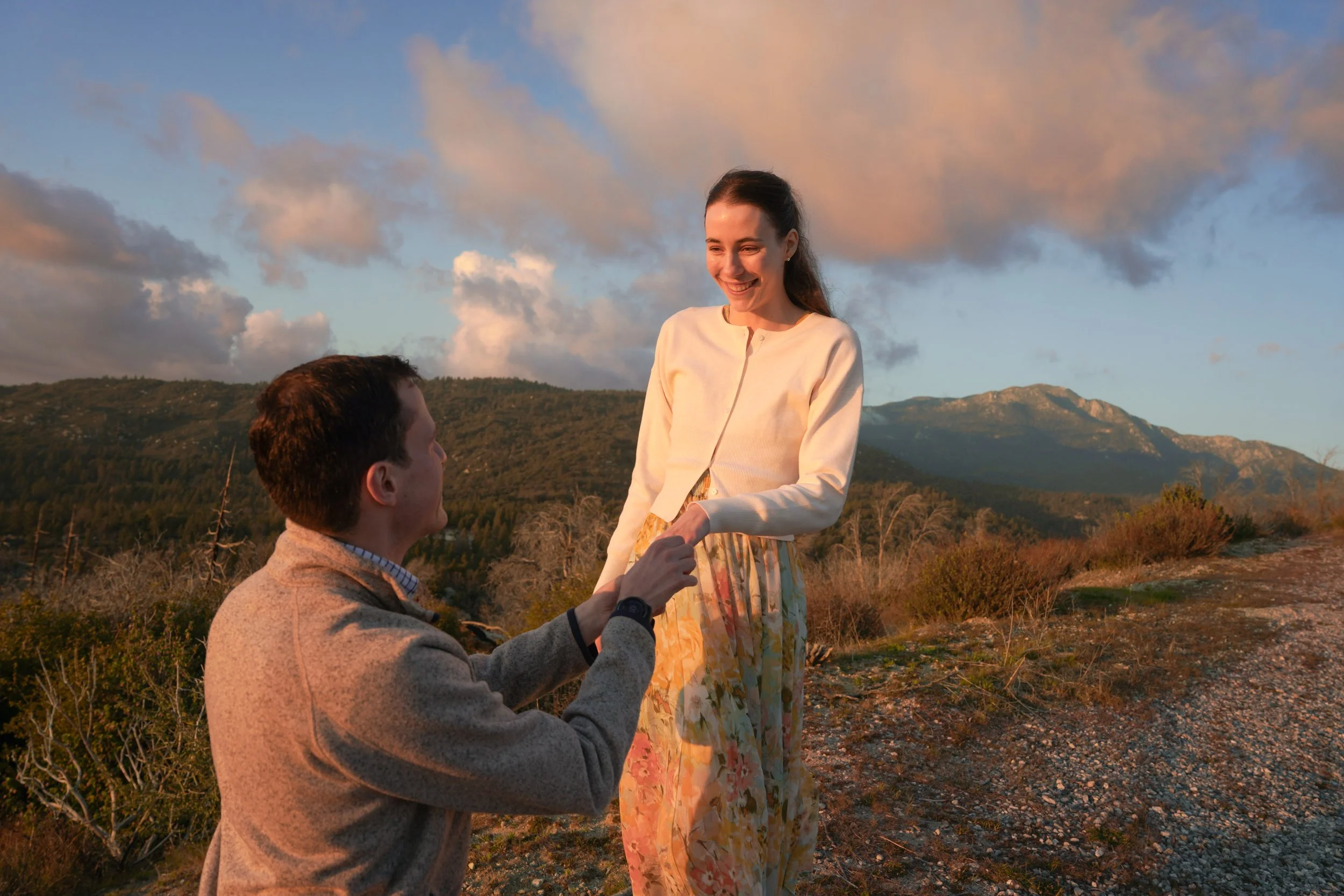 Romantic mountain surprise proposal captured by Idyllwild proposal photographer