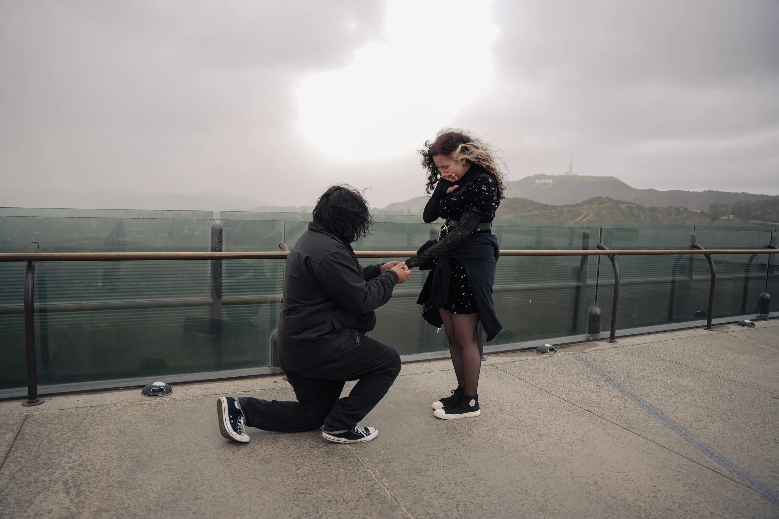 Surprise Proposal at Griffith Observatory West Terrace Overlooking Los Angeles