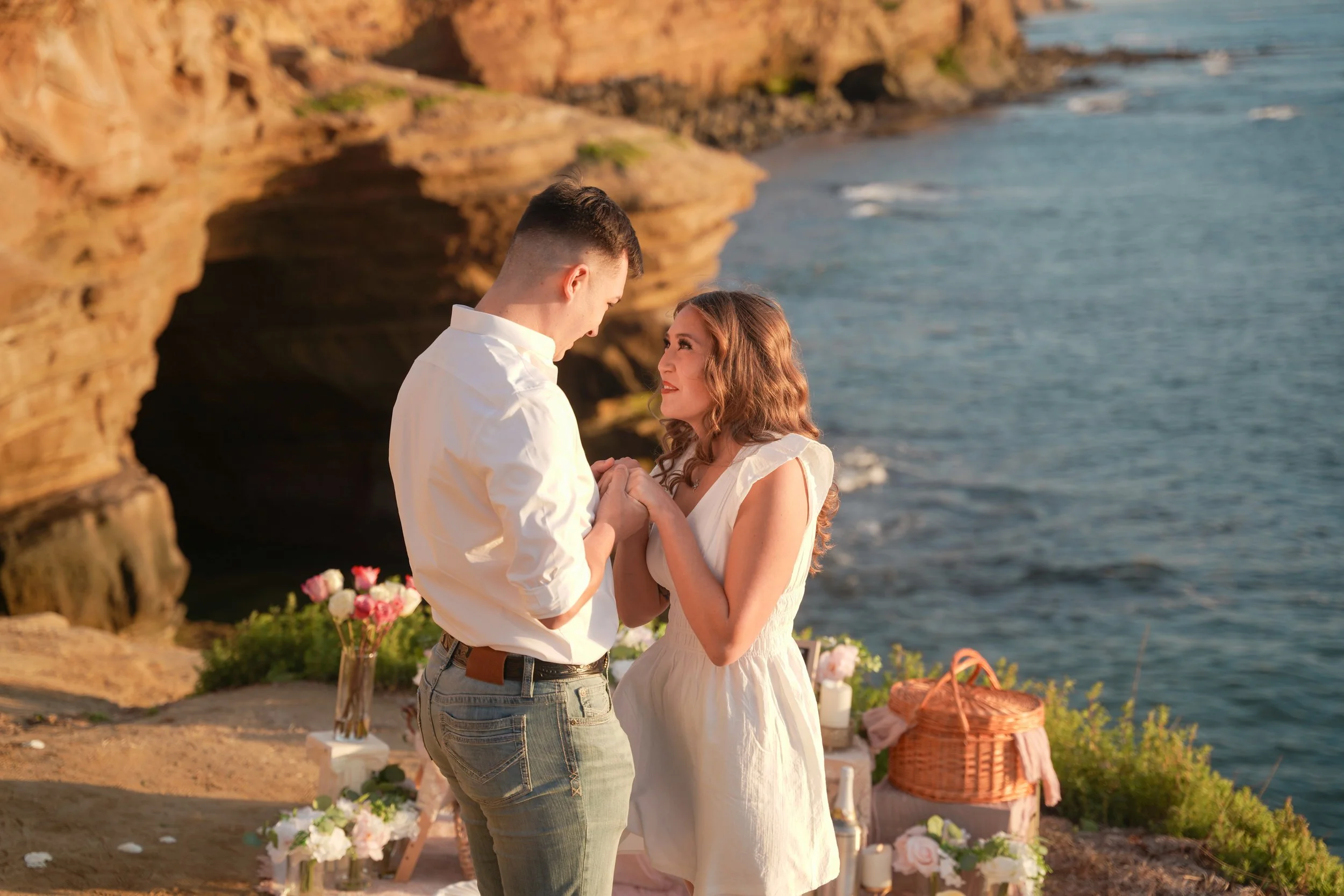 Luxury Boho Cliffside Picnic Surprise Proposal at Sunset Cliffs San Diego