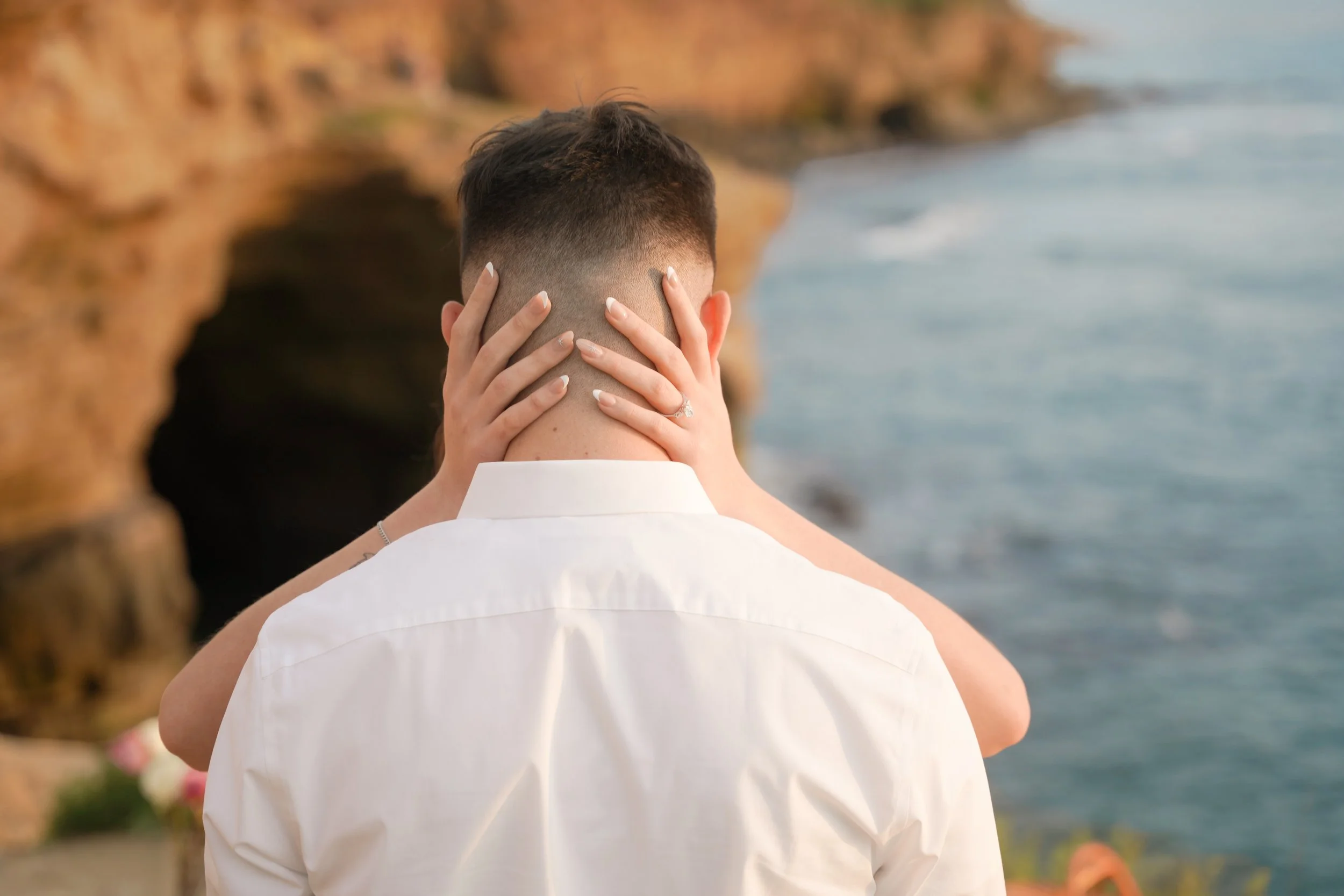 Romantic Boho Picnic Surprise Proposal Setup at Sunset Cliffs